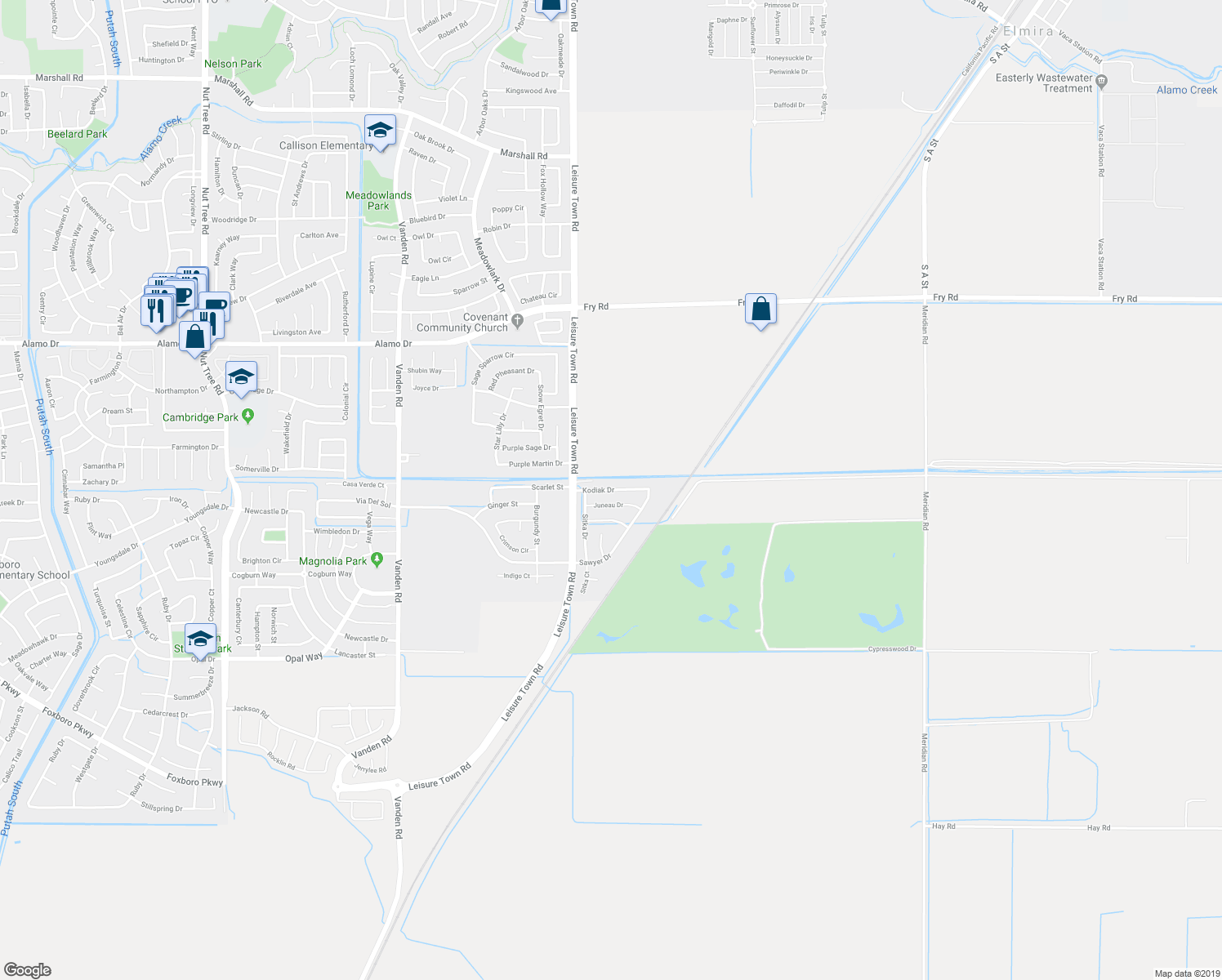 map of restaurants, bars, coffee shops, grocery stores, and more near 160 Kodiak Drive in Vacaville