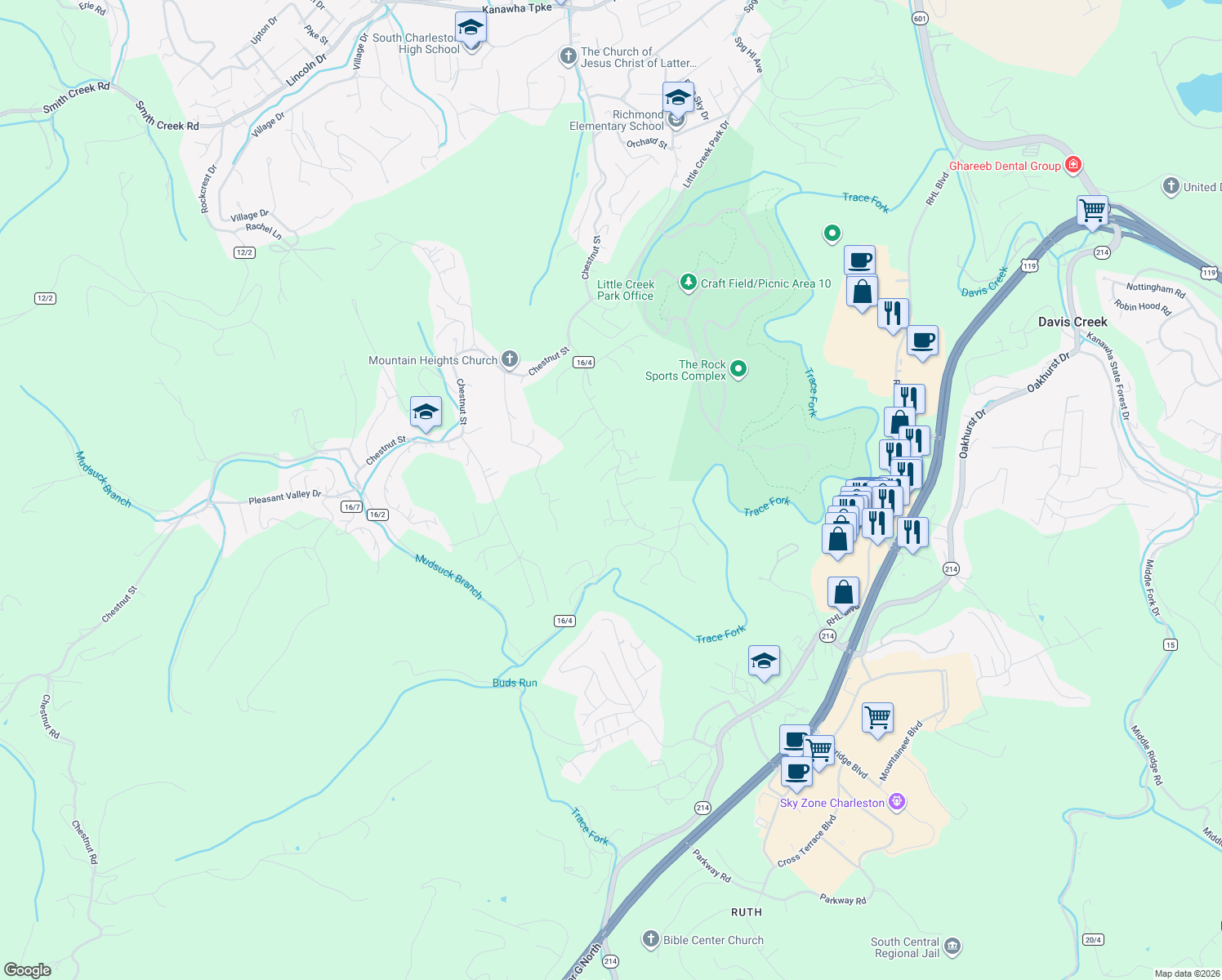 map of restaurants, bars, coffee shops, grocery stores, and more near 33 Bam Gilley Rd in Charleston
