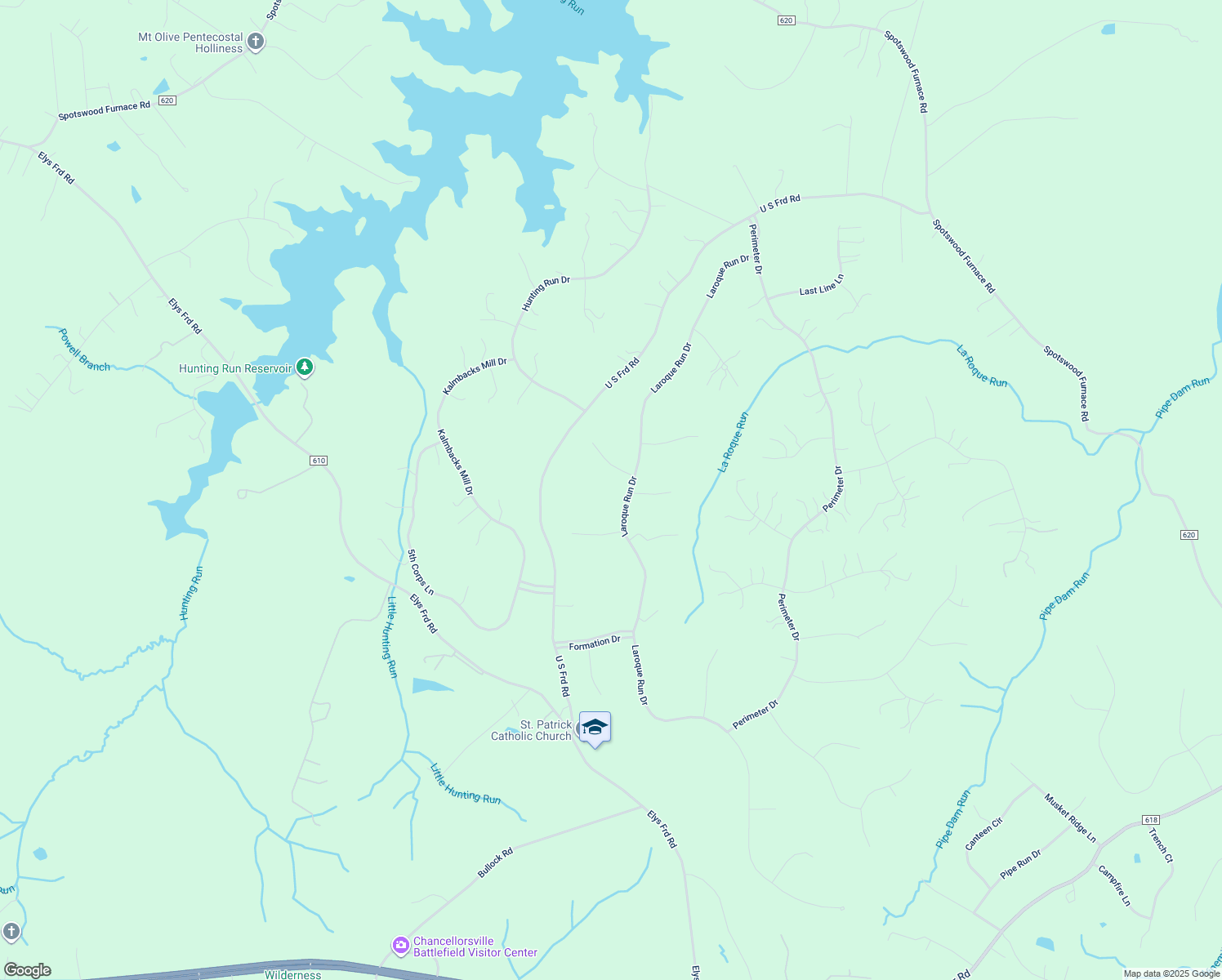 map of restaurants, bars, coffee shops, grocery stores, and more near 8702 Biddle Court in Fredericksburg