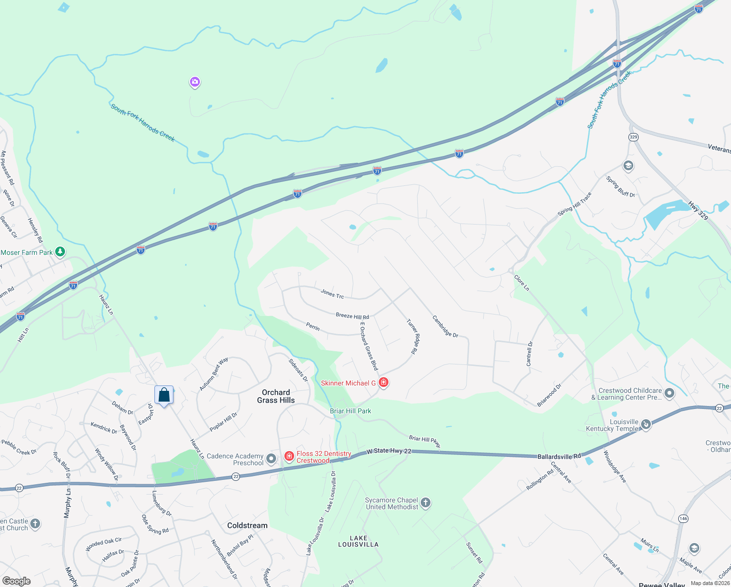 map of restaurants, bars, coffee shops, grocery stores, and more near 7506 Jones Trace in Crestwood