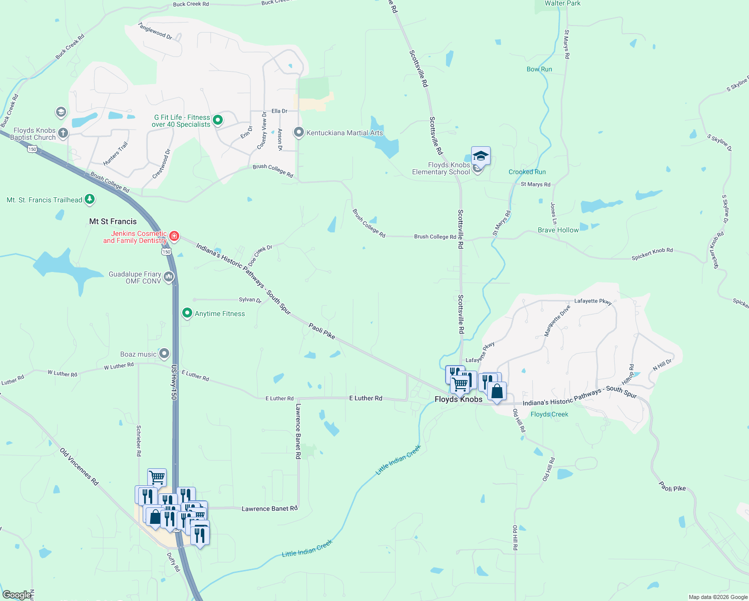 map of restaurants, bars, coffee shops, grocery stores, and more near 3729 Flemar Drive in Floyds Knobs