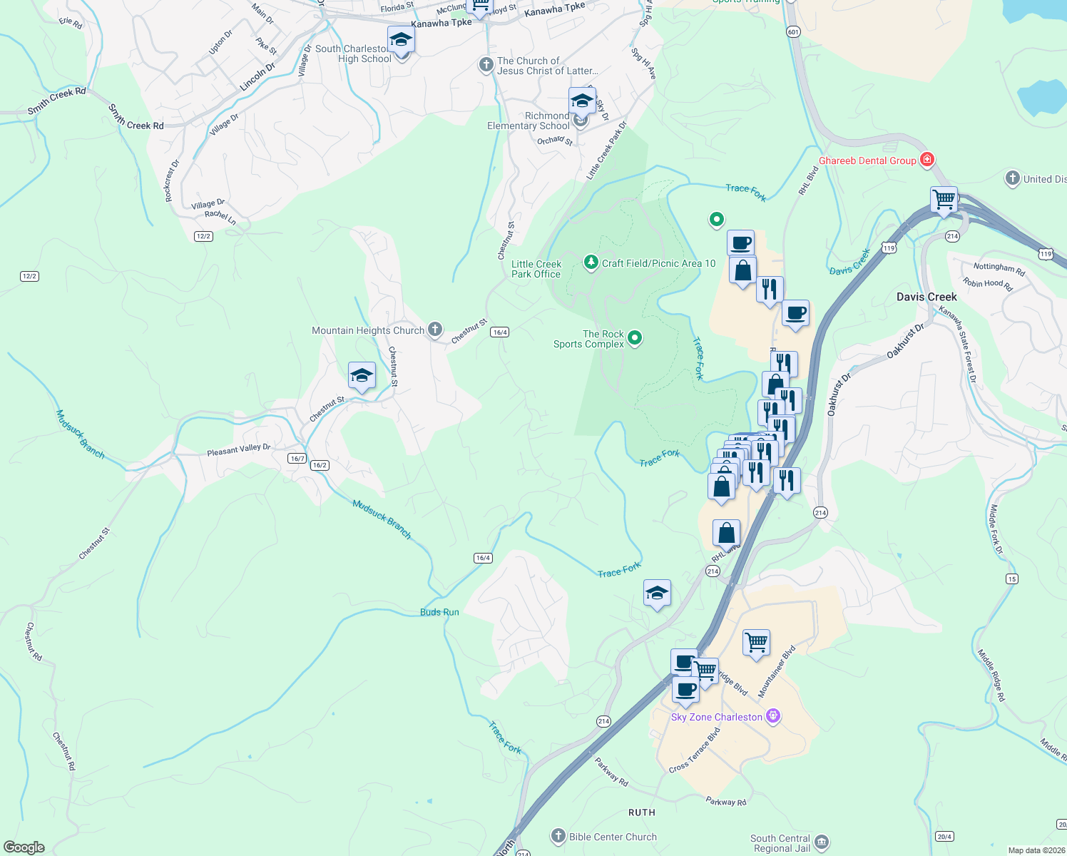 map of restaurants, bars, coffee shops, grocery stores, and more near 33 Bam Gilley Rd in Charleston