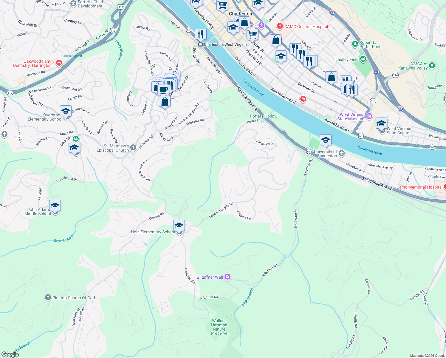 map of restaurants, bars, coffee shops, grocery stores, and more near 23 Brittany Woods Rd in Charleston