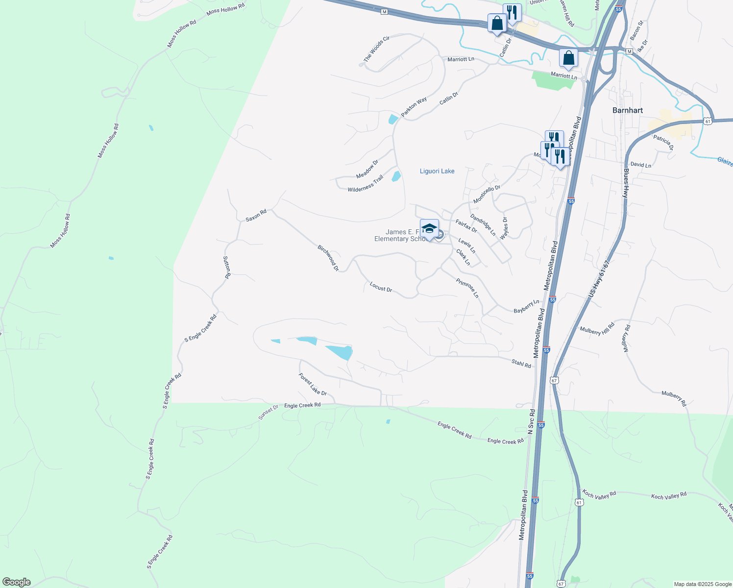 map of restaurants, bars, coffee shops, grocery stores, and more near 20 Cherrywood Court in Barnhart