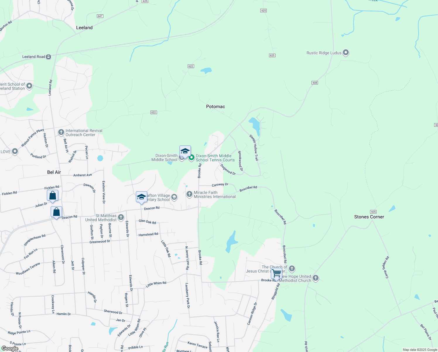 map of restaurants, bars, coffee shops, grocery stores, and more near 112 West Wildwood Lane in Fredericksburg