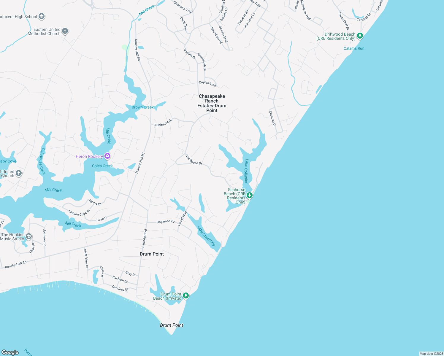 map of restaurants, bars, coffee shops, grocery stores, and more near 631 Clubhouse Drive in Lusby