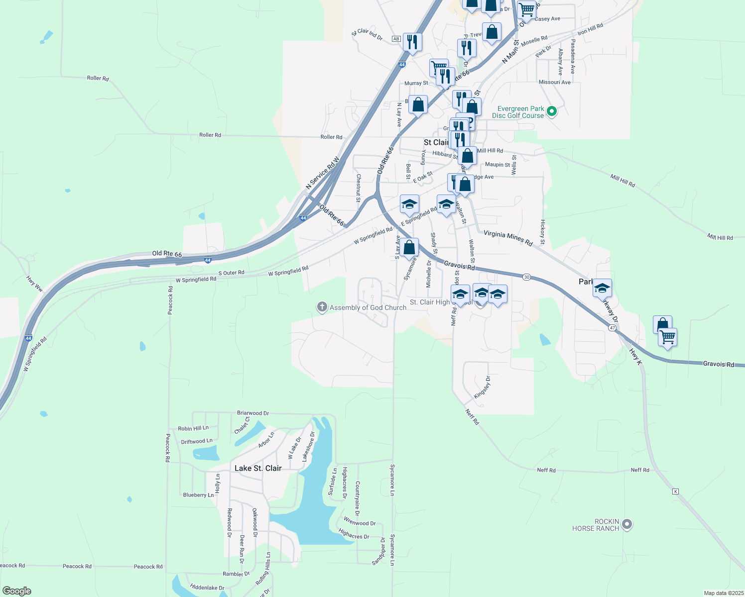 map of restaurants, bars, coffee shops, grocery stores, and more near 76 Partridge Court in Saint Clair