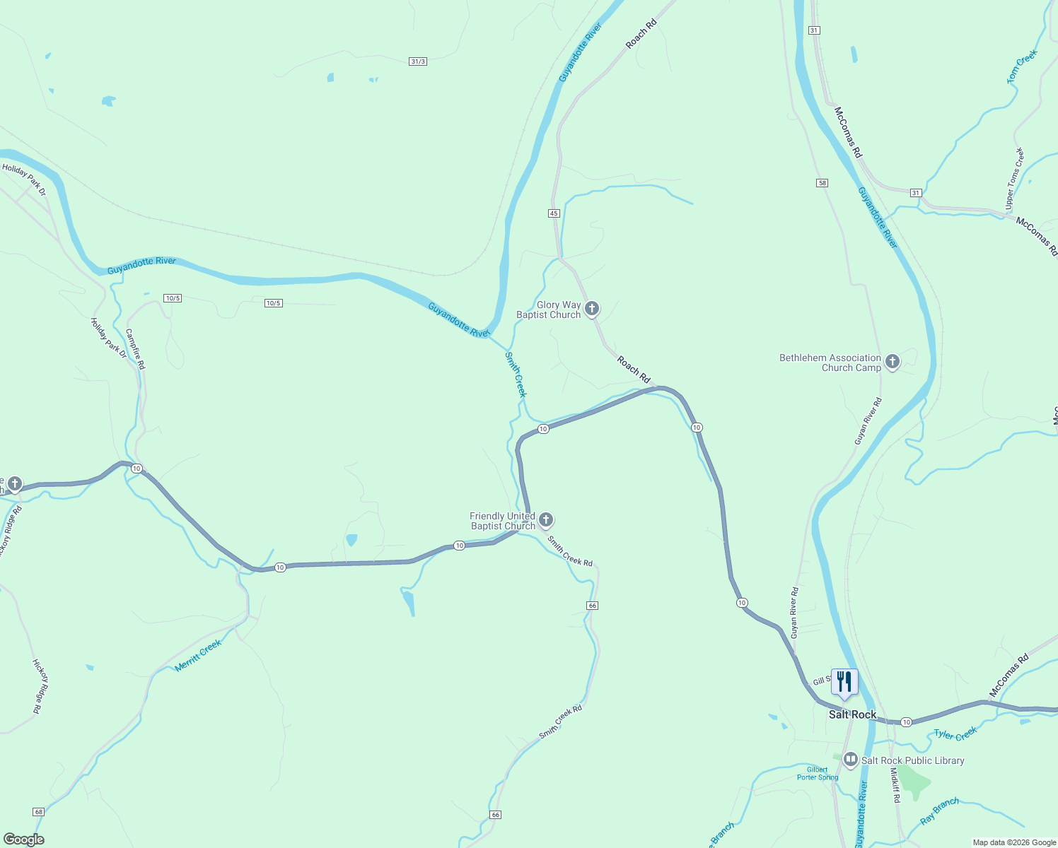 map of restaurants, bars, coffee shops, grocery stores, and more near 5384 State Highway 10 in Salt Rock