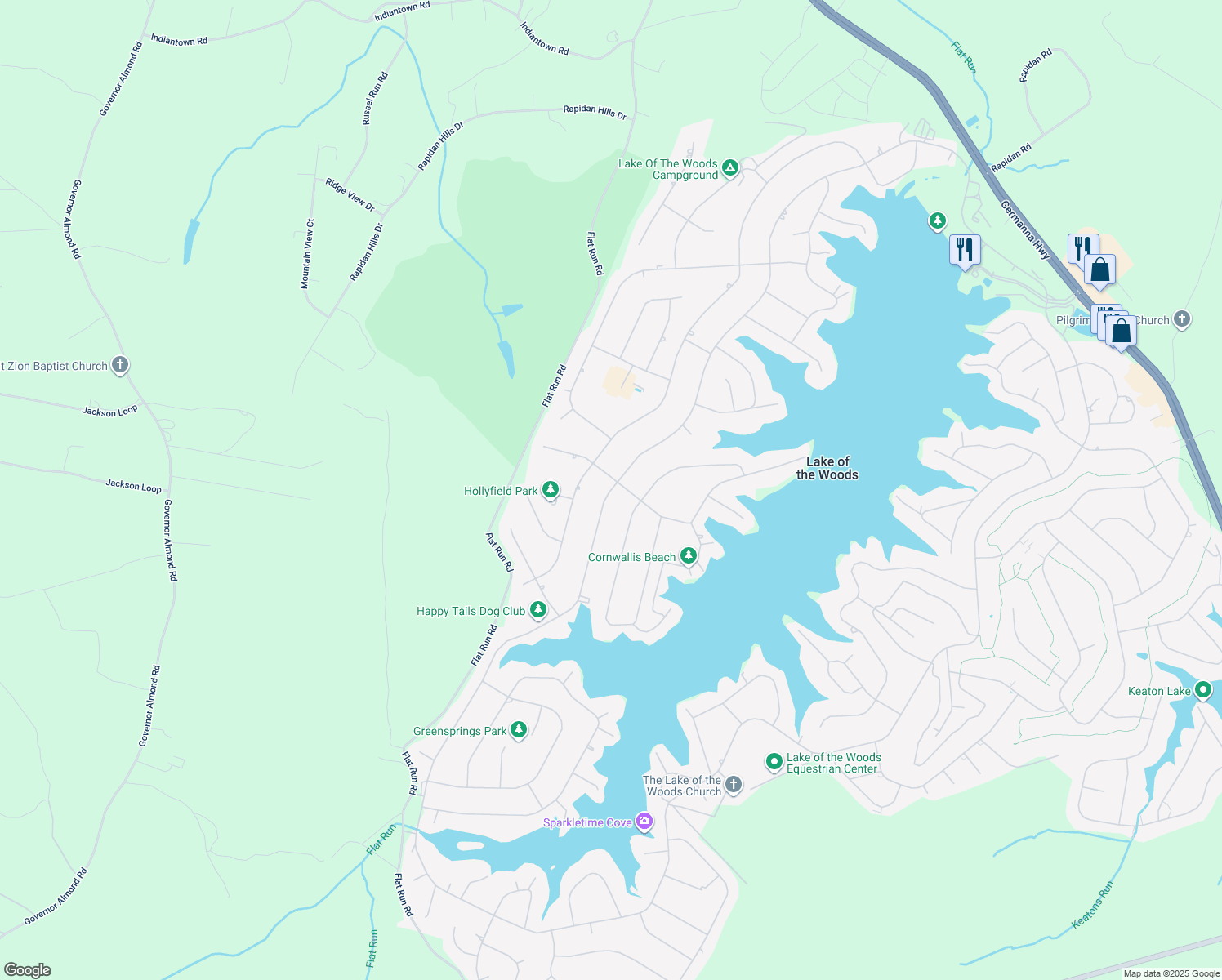 map of restaurants, bars, coffee shops, grocery stores, and more near 1307 Lakeview Pkwy in Locust Grove