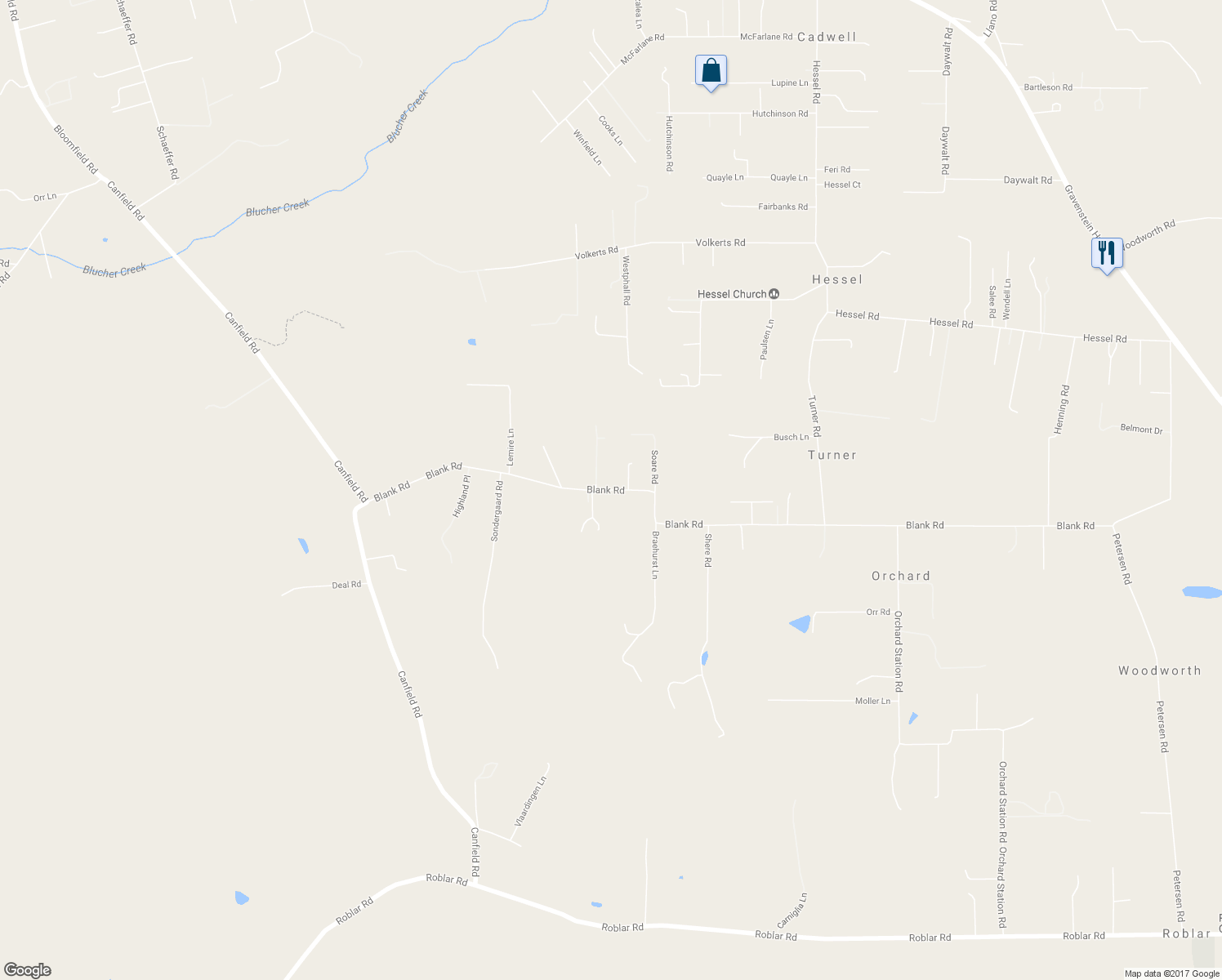 map of restaurants, bars, coffee shops, grocery stores, and more near 5796 Blank Road in Sebastopol