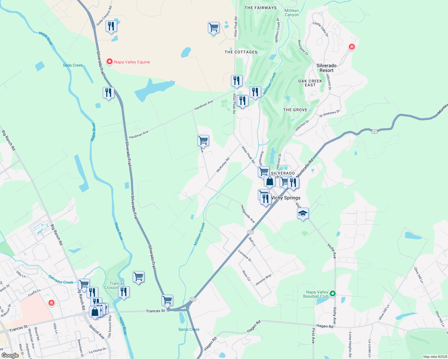 map of restaurants, bars, coffee shops, grocery stores, and more near 1789 McKinley Road in Napa