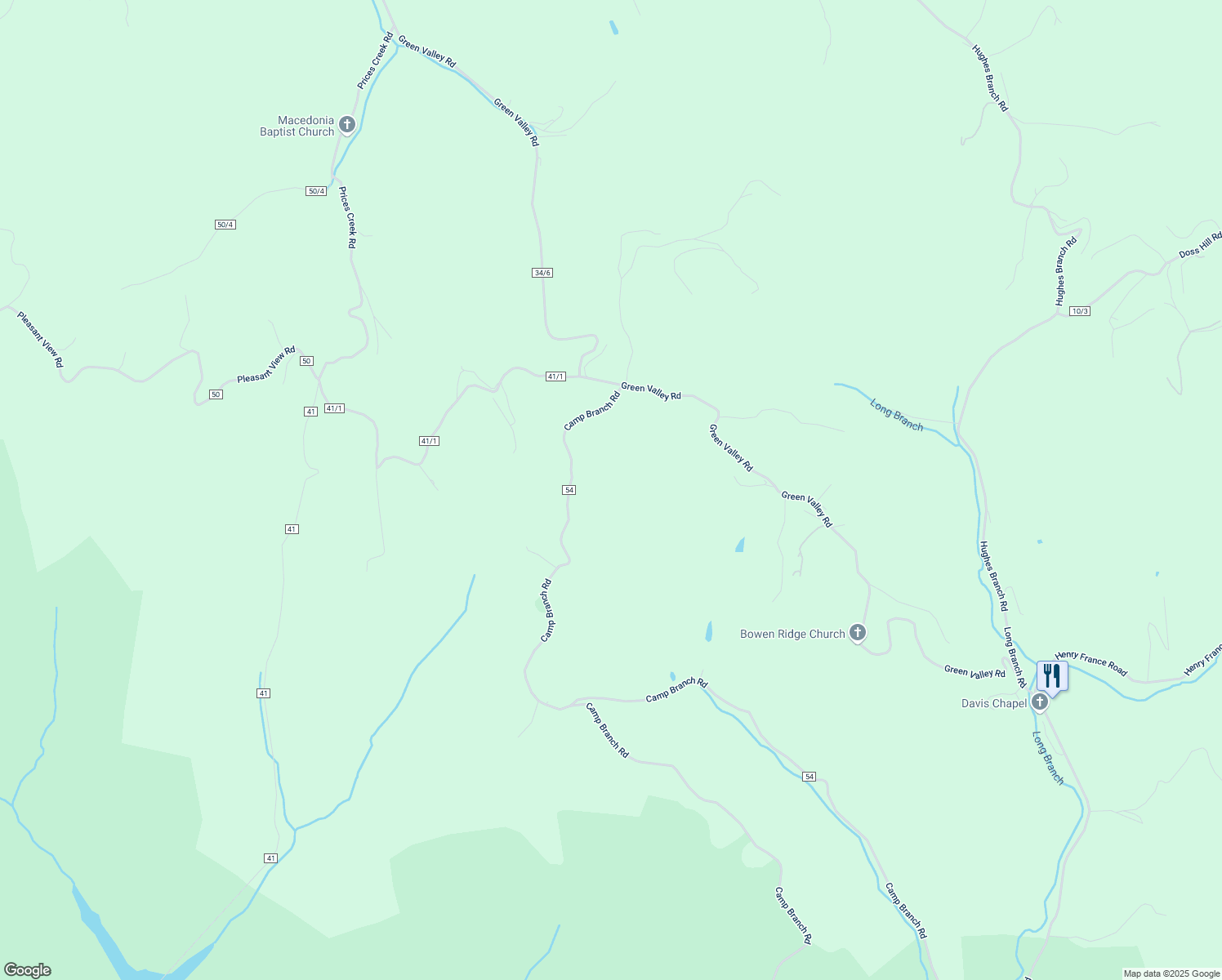 map of restaurants, bars, coffee shops, grocery stores, and more near 4676 Camp Branch Road in Huntington