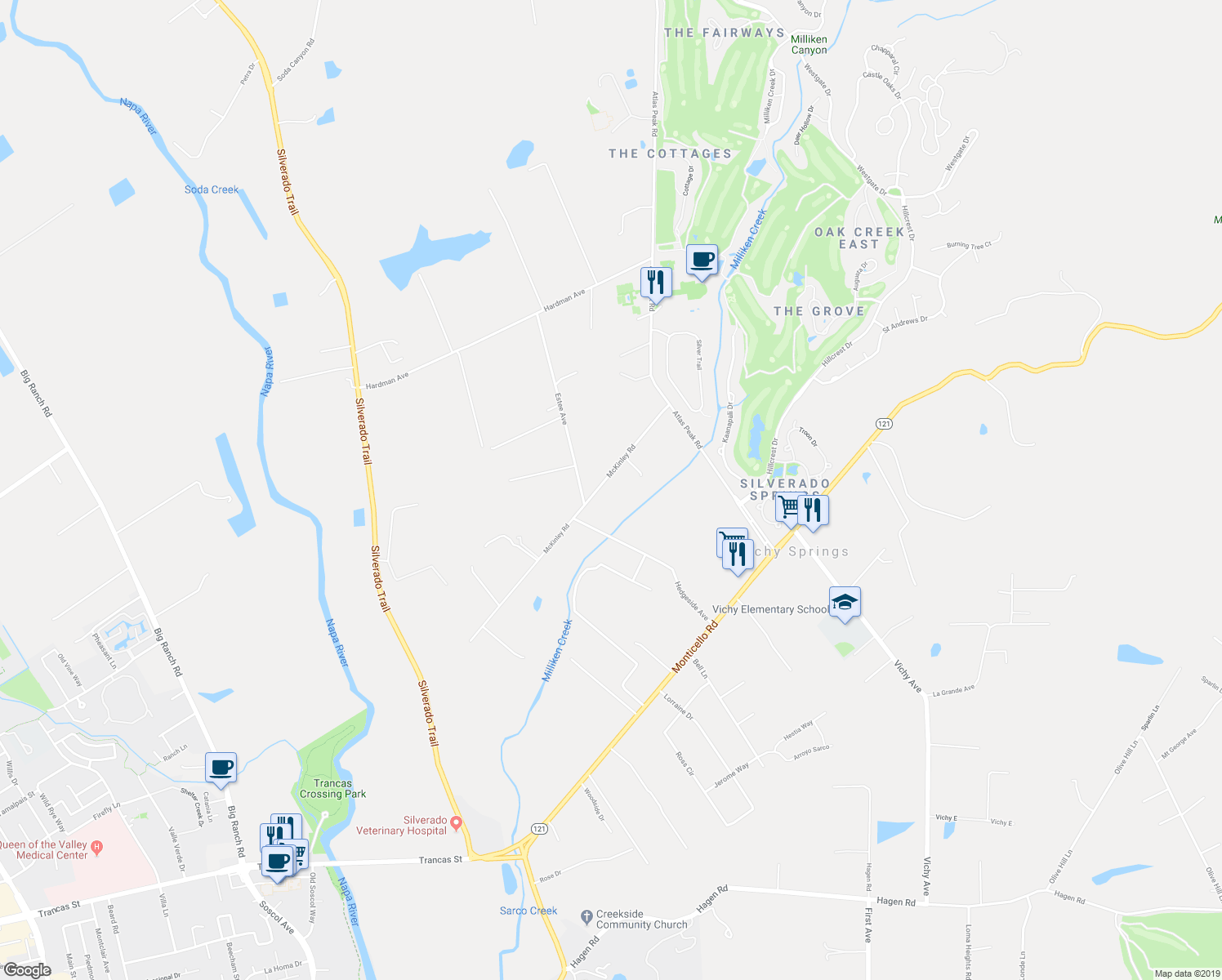 map of restaurants, bars, coffee shops, grocery stores, and more near 1787 McKinley Road in Napa