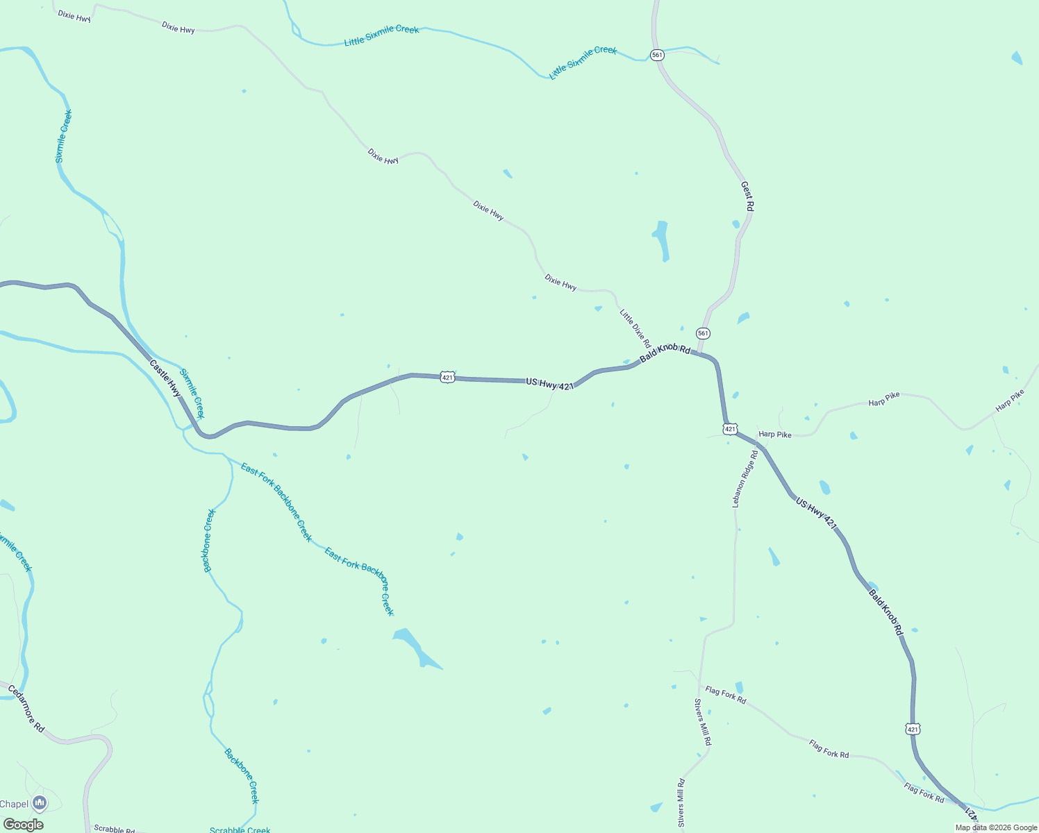 map of restaurants, bars, coffee shops, grocery stores, and more near 13765 Bald Knob Road in Frankfort