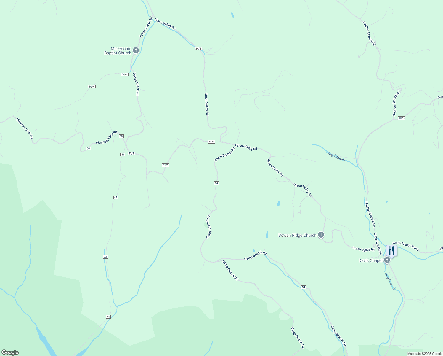 map of restaurants, bars, coffee shops, grocery stores, and more near 4676A Camp Branch Road in Huntington