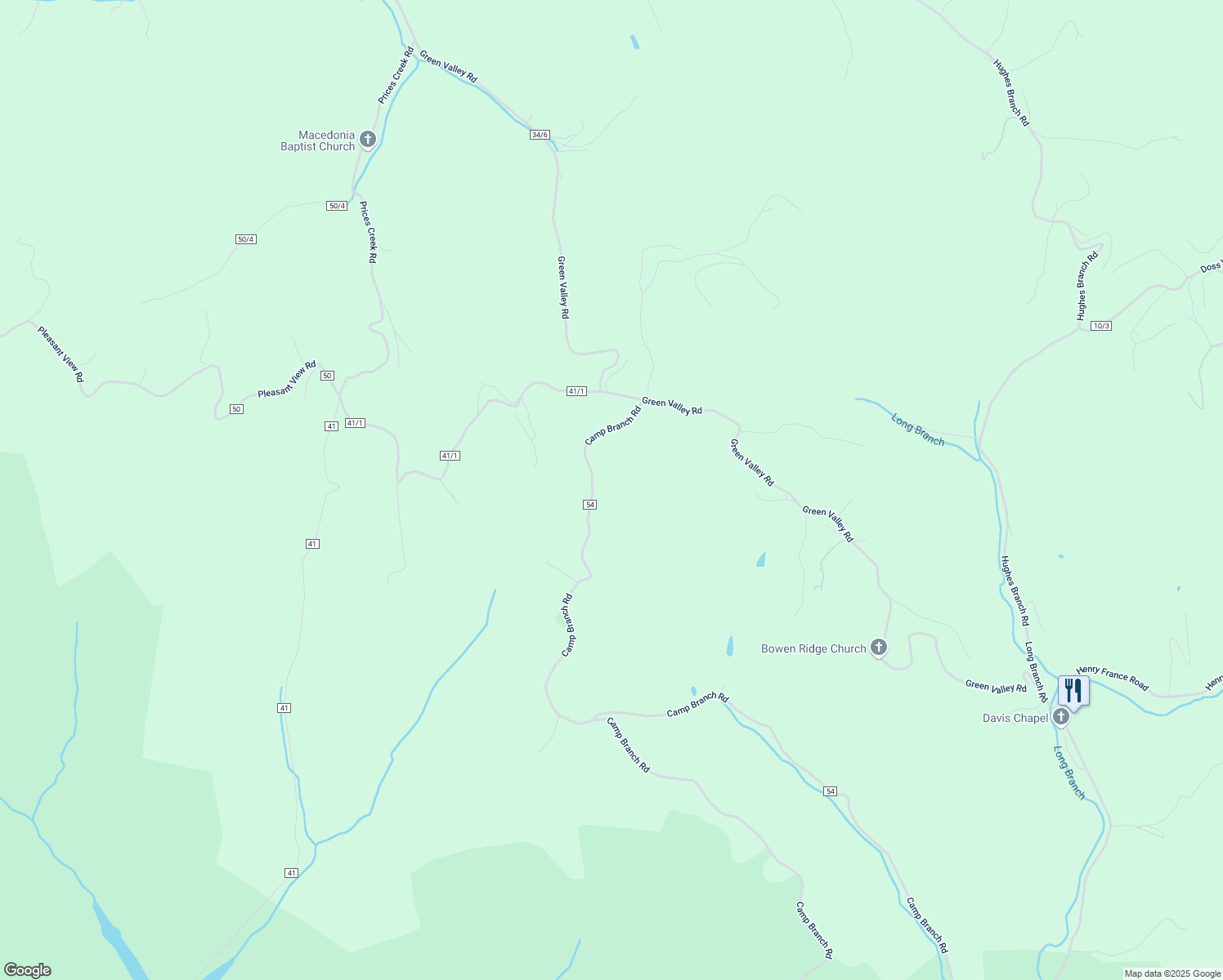 map of restaurants, bars, coffee shops, grocery stores, and more near 4676A Camp Branch Road in Huntington
