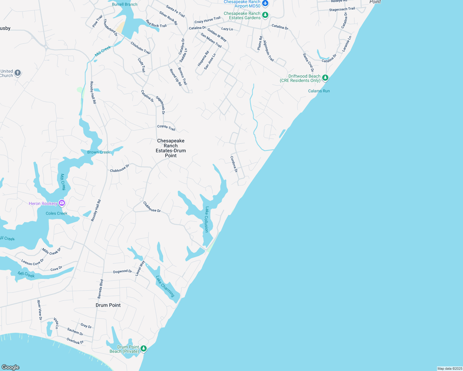 map of restaurants, bars, coffee shops, grocery stores, and more near 12728 Cordova Court in Lusby