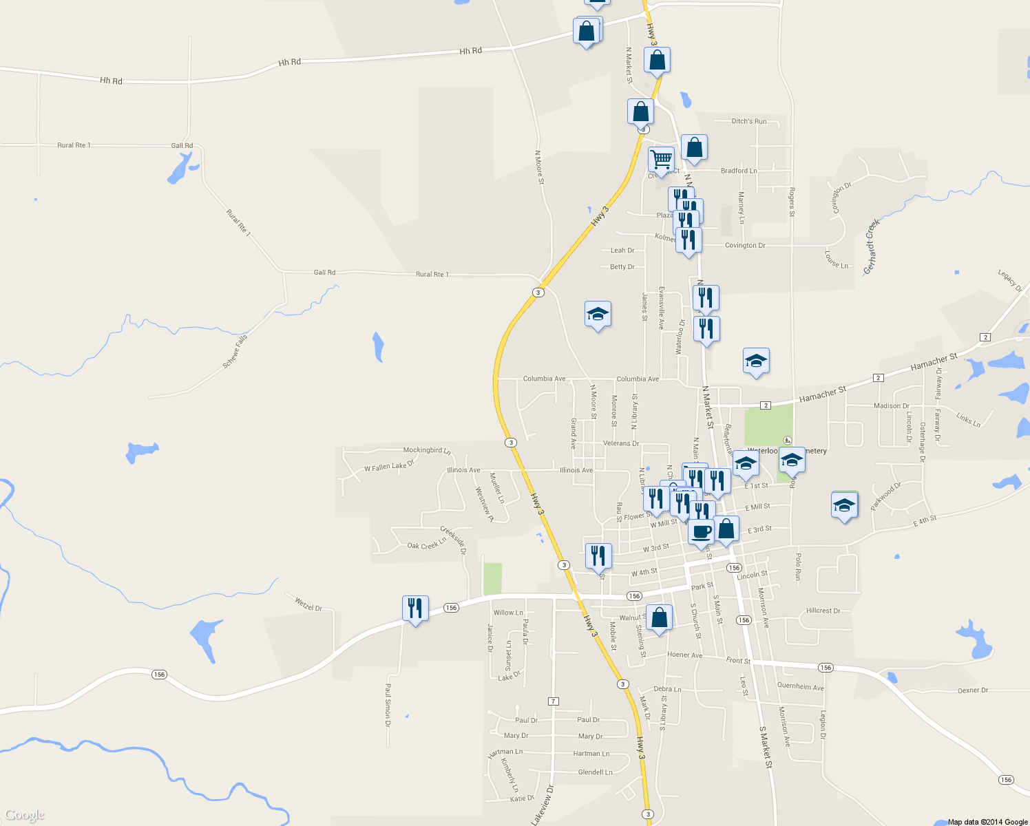 map of restaurants, bars, coffee shops, grocery stores, and more near 433 Station Crossing in Waterloo