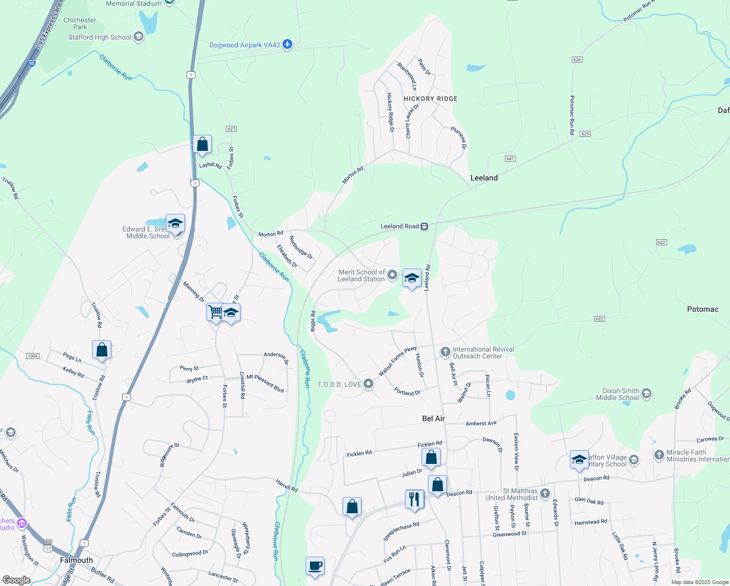map of restaurants, bars, coffee shops, grocery stores, and more near 9 Dabney Ct in Fredericksburg