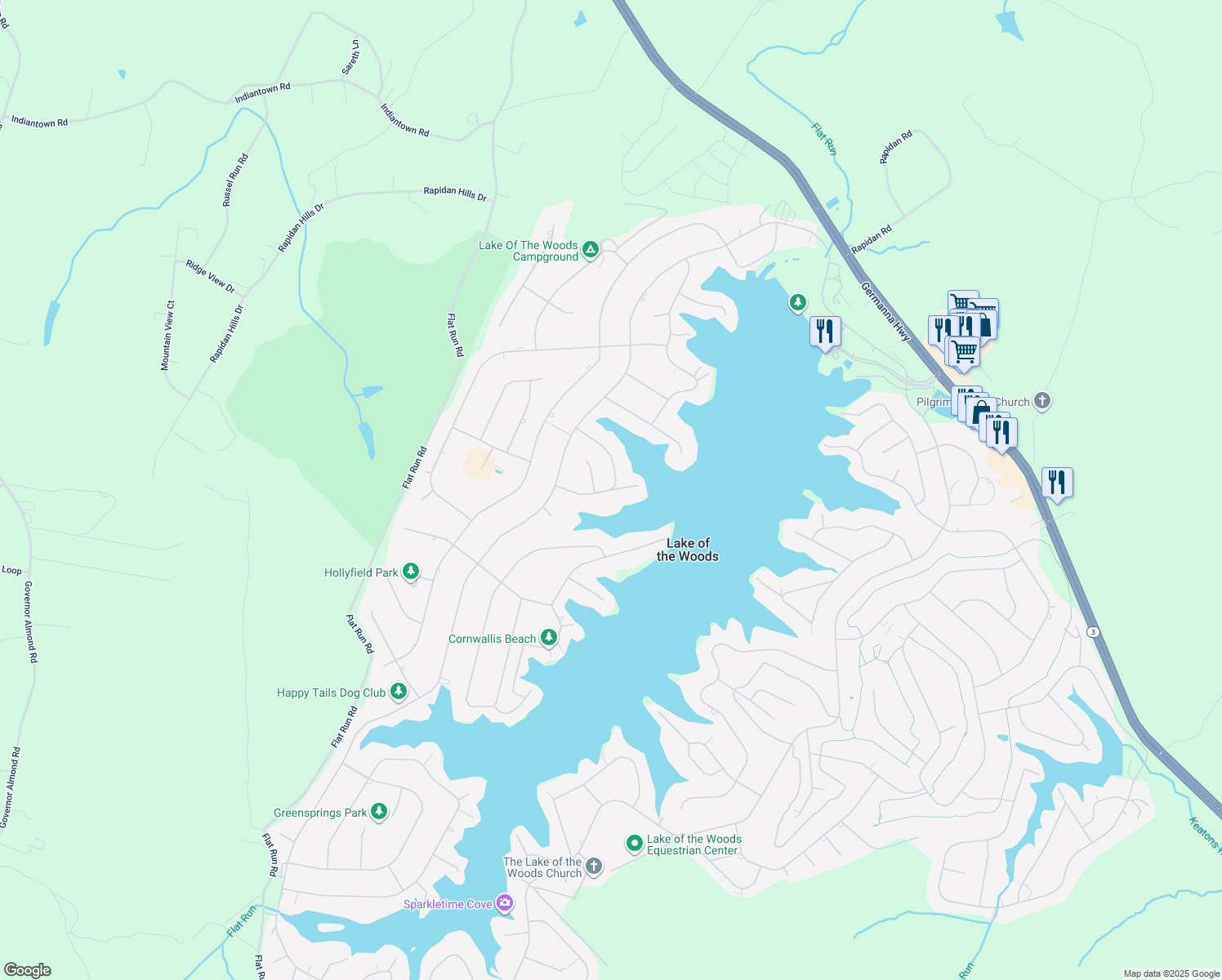 map of restaurants, bars, coffee shops, grocery stores, and more near 100 Surrey Ln in Locust Grove