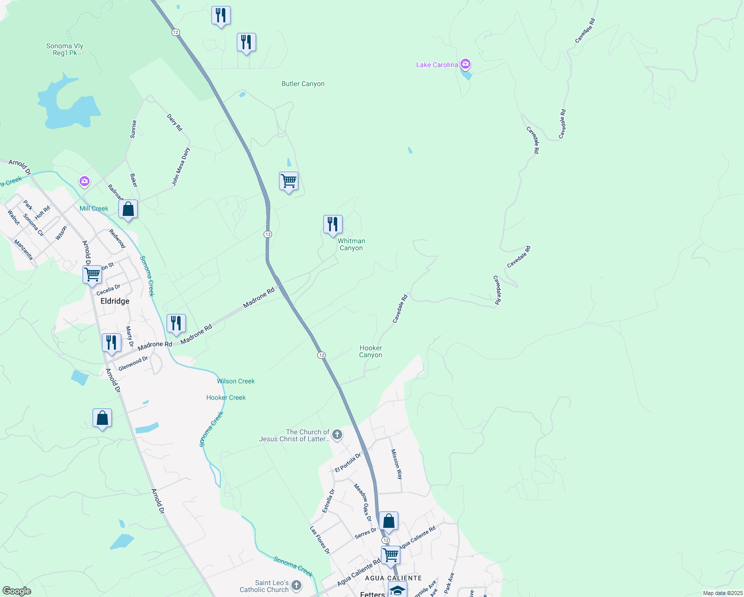 map of restaurants, bars, coffee shops, grocery stores, and more near 267 Cavedale Rd in Sonoma