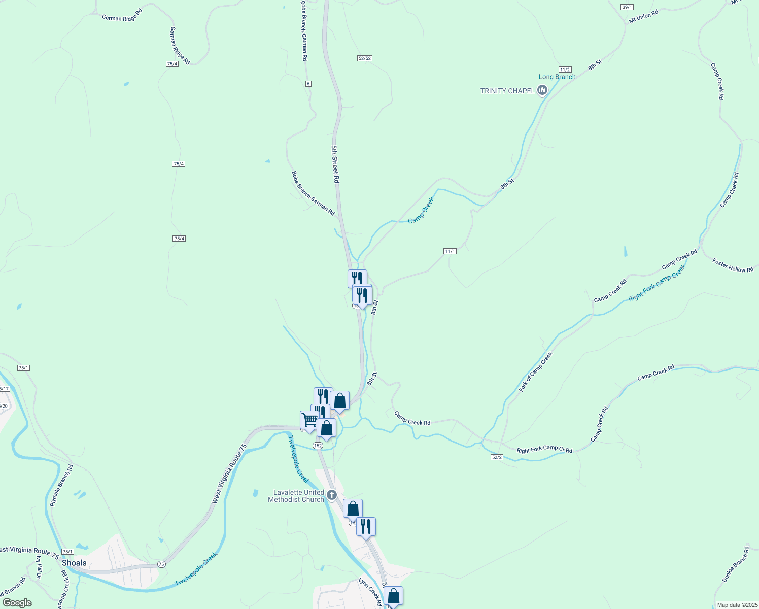 map of restaurants, bars, coffee shops, grocery stores, and more near 4397 8th Street Road in Lavalette