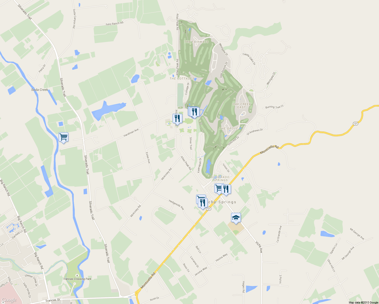 map of restaurants, bars, coffee shops, grocery stores, and more near 1550 Silver Trail in Napa