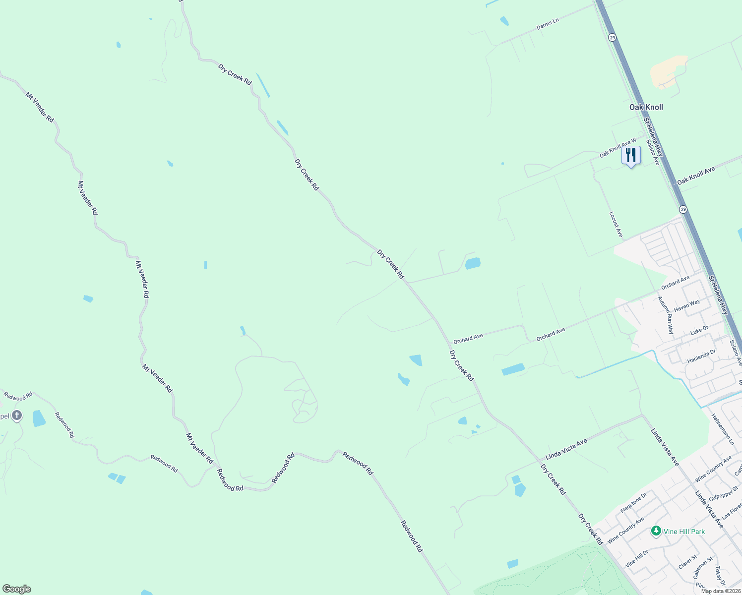 map of restaurants, bars, coffee shops, grocery stores, and more near 4143 Dry Creek Road in Napa