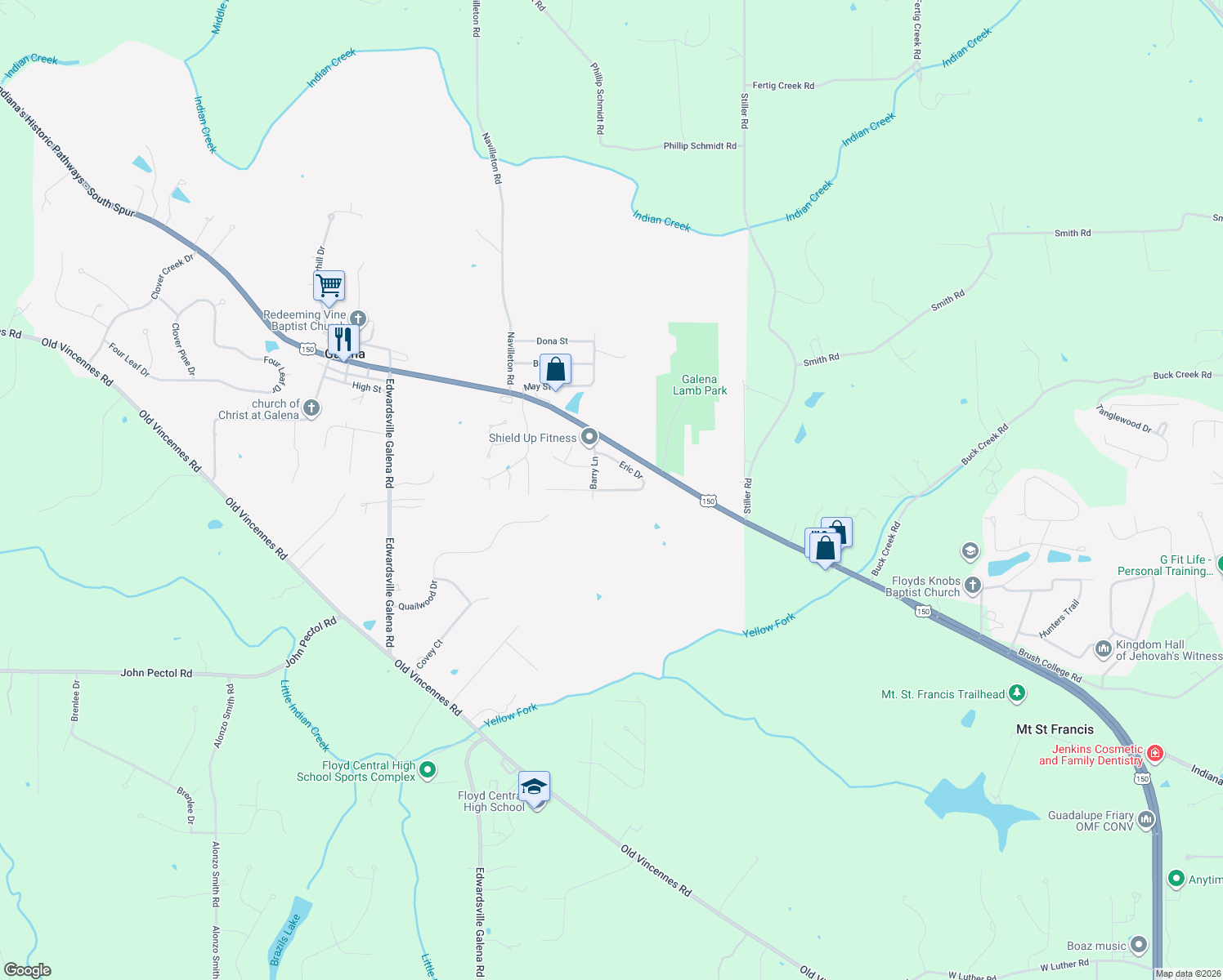 map of restaurants, bars, coffee shops, grocery stores, and more near 6300 Eric Dr in Floyds Knobs