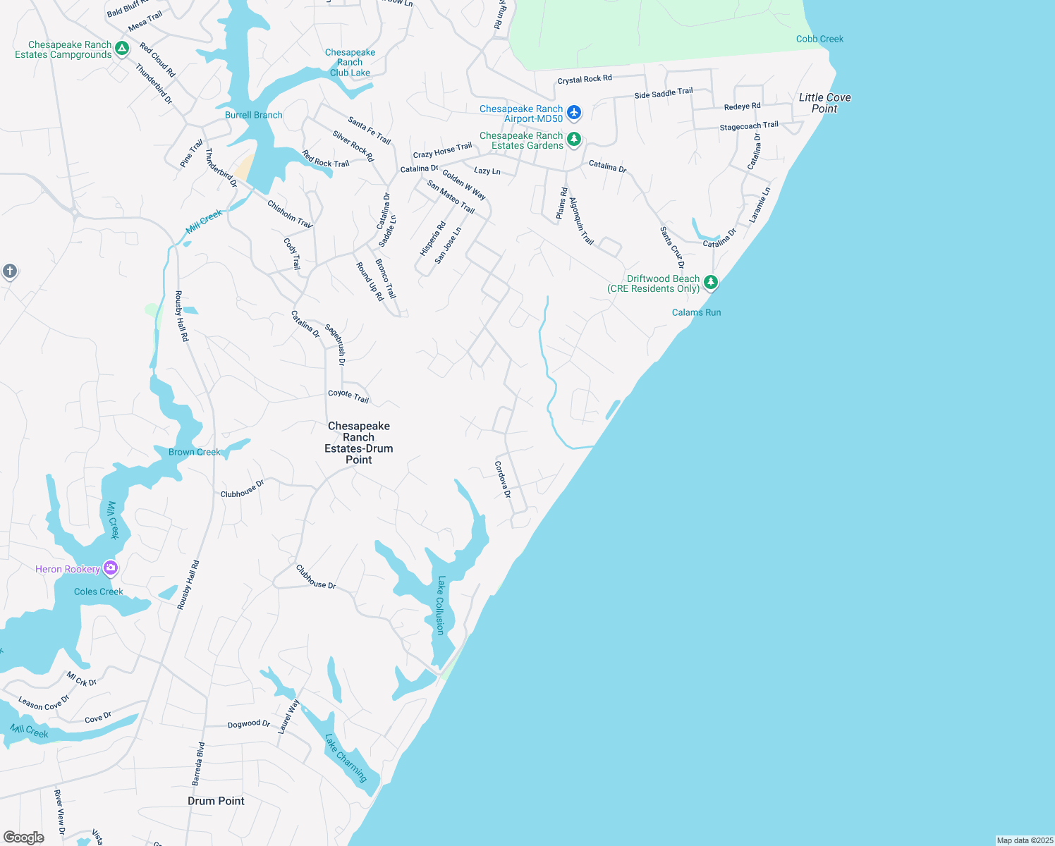 map of restaurants, bars, coffee shops, grocery stores, and more near 1114 San Angelo Dr in Lusby