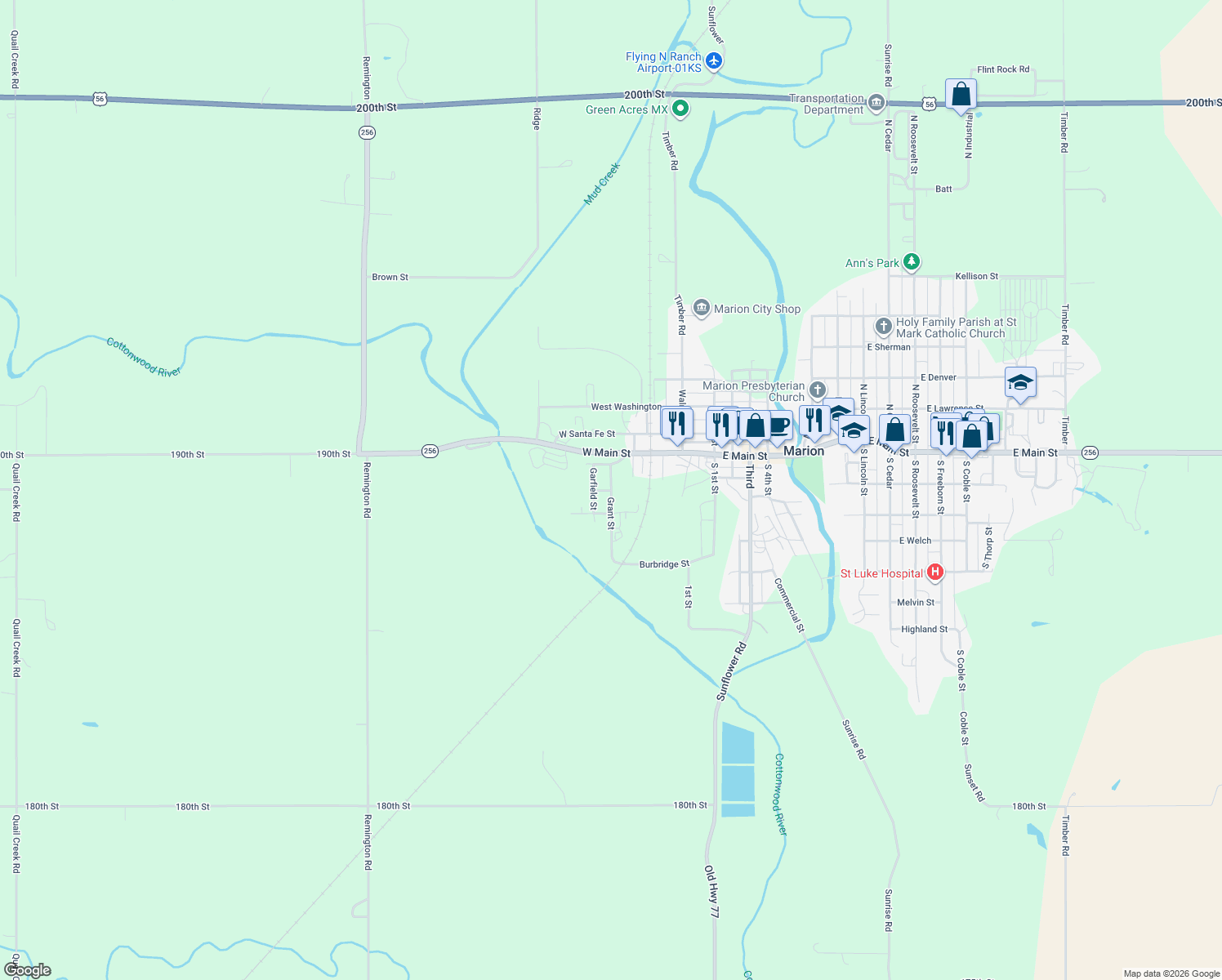 map of restaurants, bars, coffee shops, grocery stores, and more near 311 Grant St in Marion