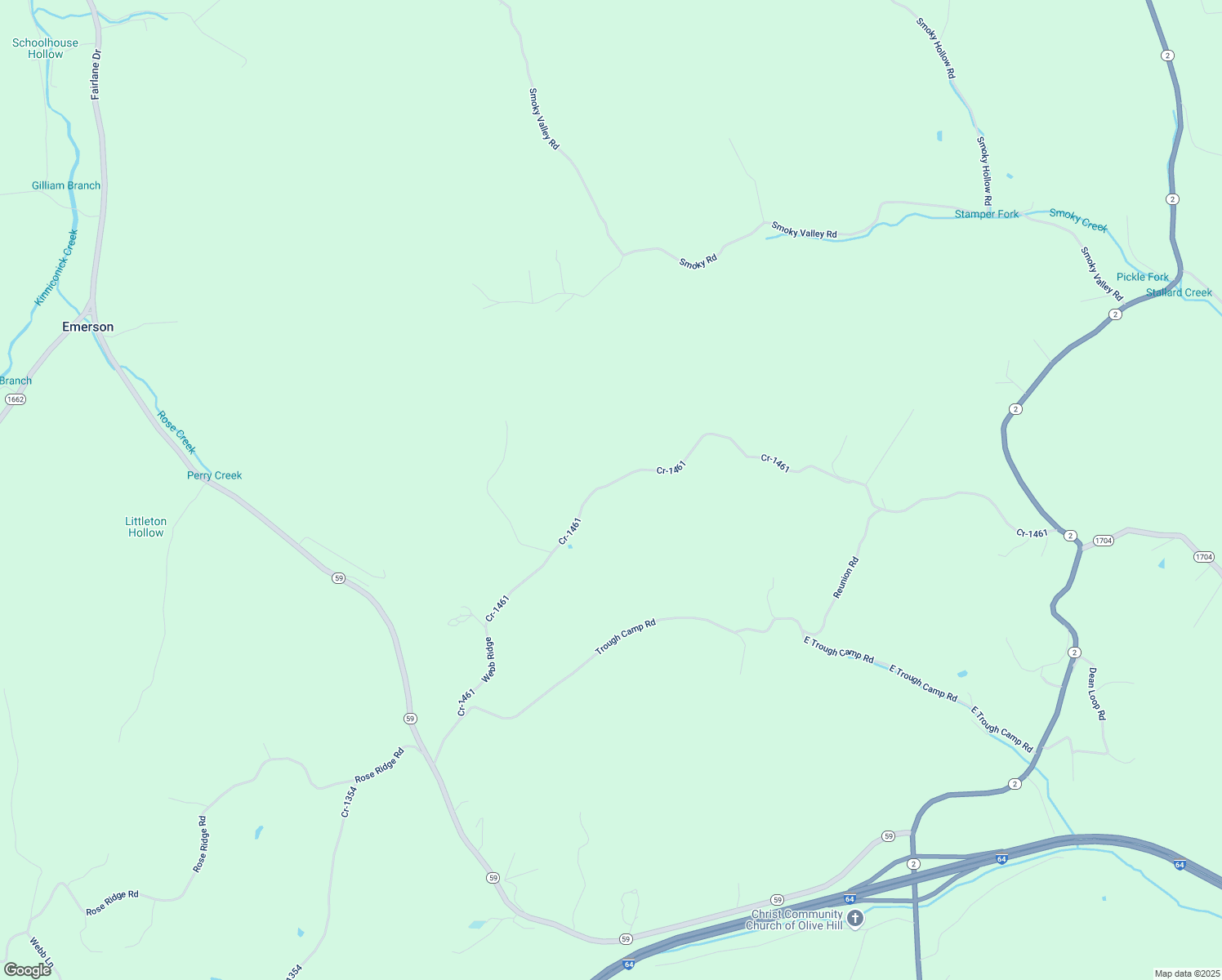 map of restaurants, bars, coffee shops, grocery stores, and more near Cr-1461 in Olive Hill
