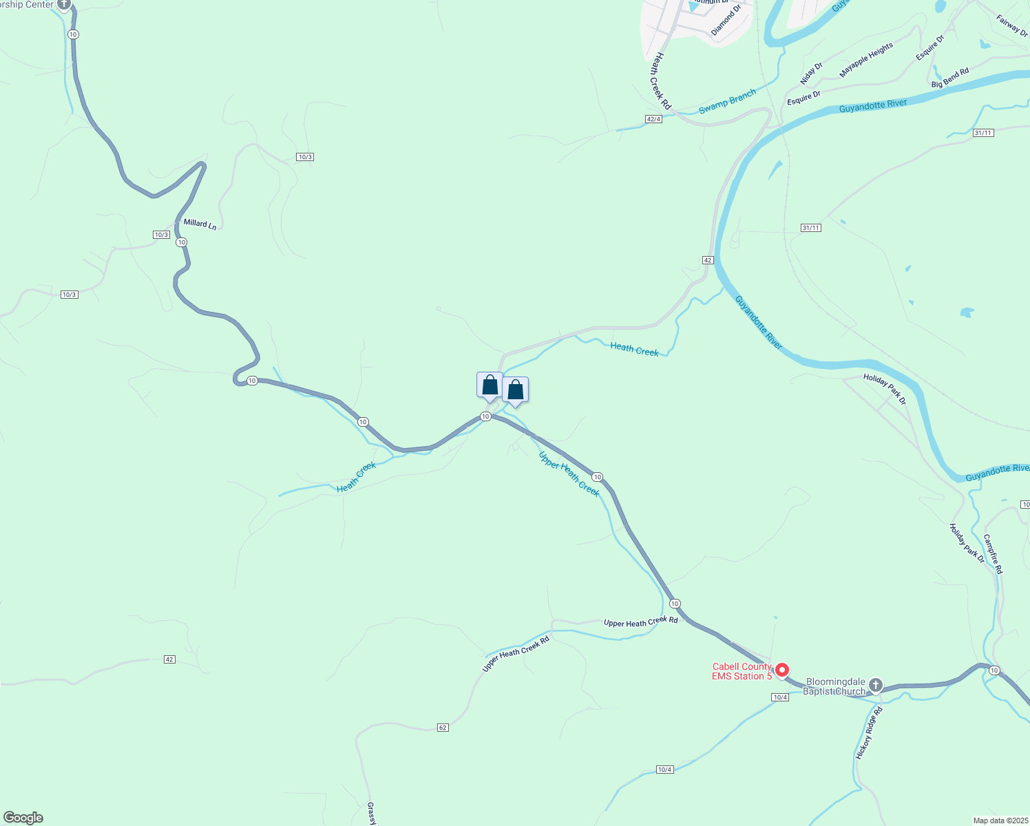 map of restaurants, bars, coffee shops, grocery stores, and more near 5158 Highway 10 in Barboursville