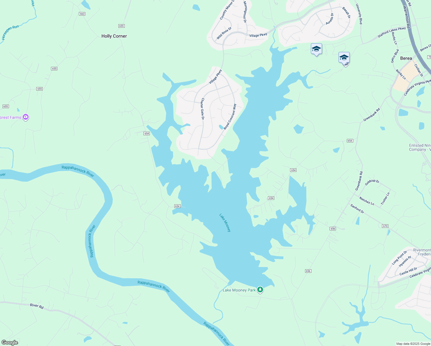 map of restaurants, bars, coffee shops, grocery stores, and more near 92 Berea Woods Drive in Fredericksburg