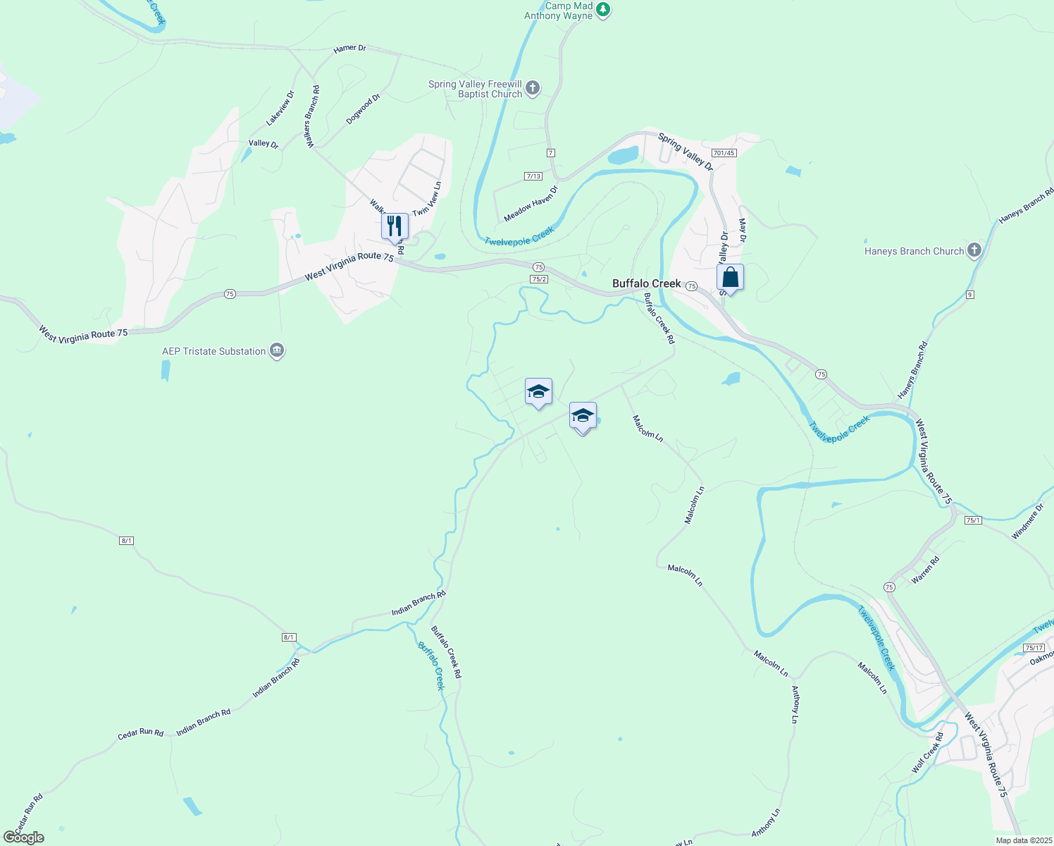 map of restaurants, bars, coffee shops, grocery stores, and more near 6 Ryan Road in Kenova