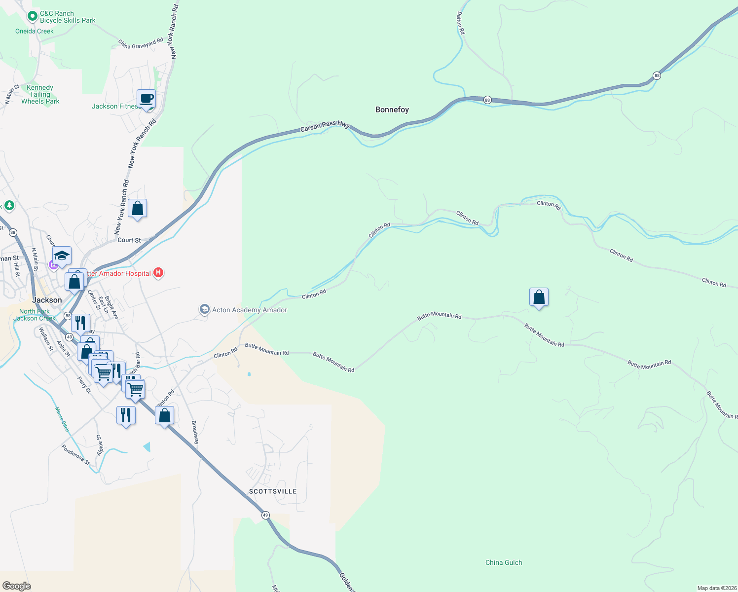 map of restaurants, bars, coffee shops, grocery stores, and more near 14950 Clinton Road in Jackson