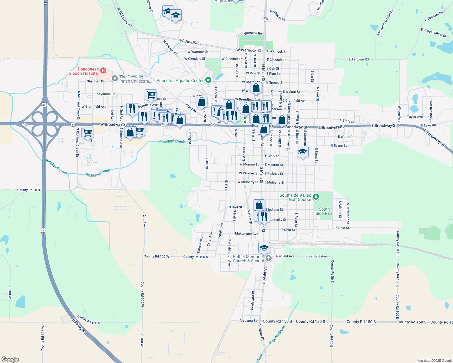 map of restaurants, bars, coffee shops, grocery stores, and more near 499 W Mulberry St in Princeton