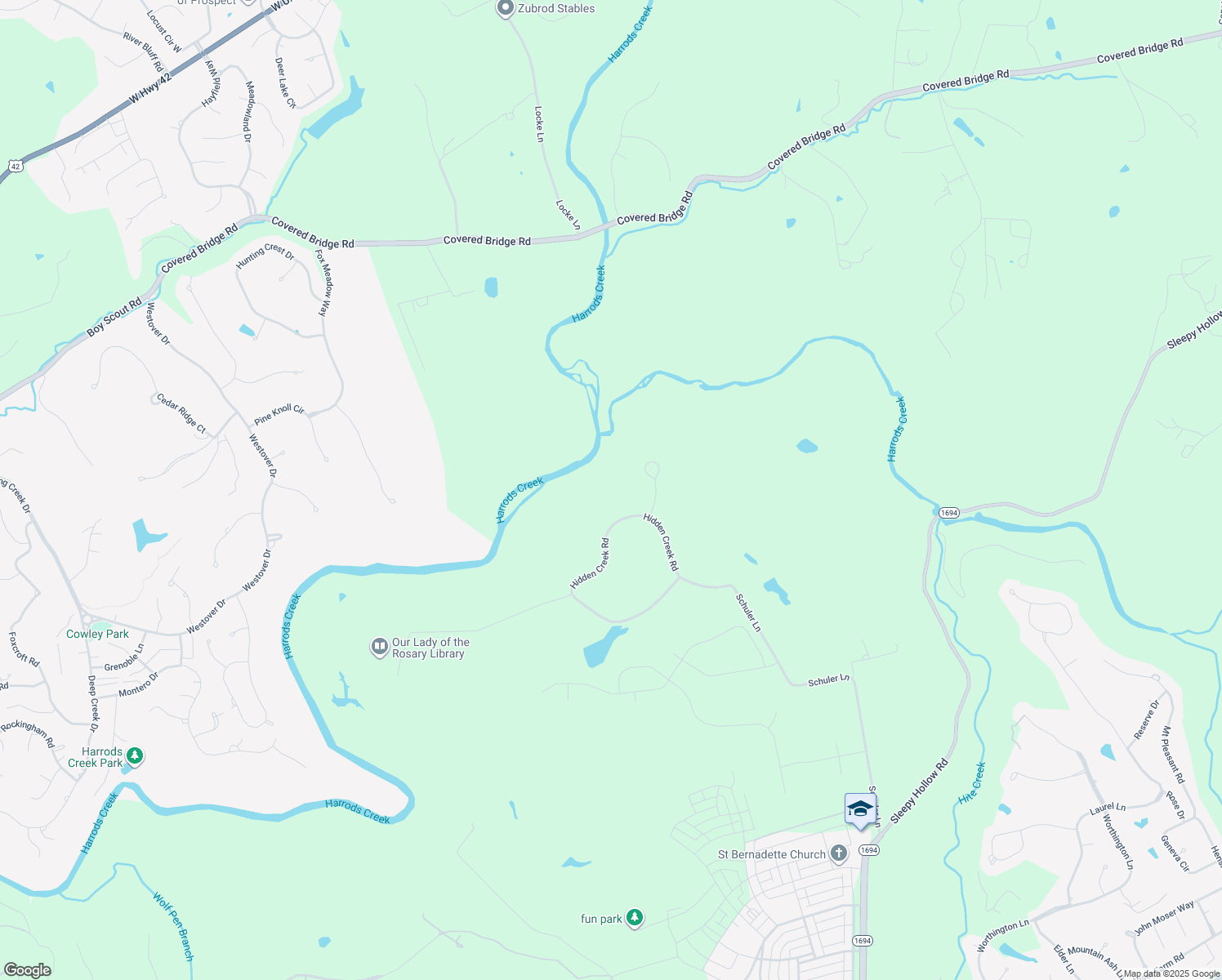 map of restaurants, bars, coffee shops, grocery stores, and more near 11703 Hidden Creek Road in Prospect