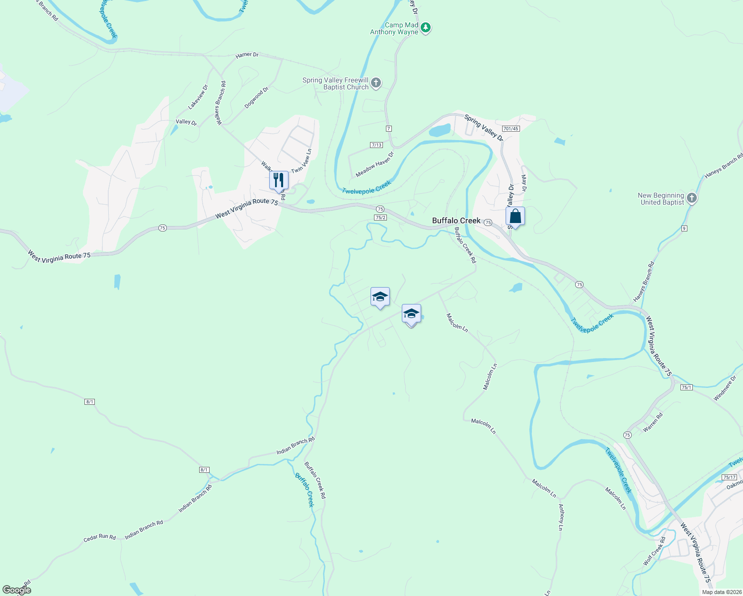 map of restaurants, bars, coffee shops, grocery stores, and more near 328 Donna Road in Kenova