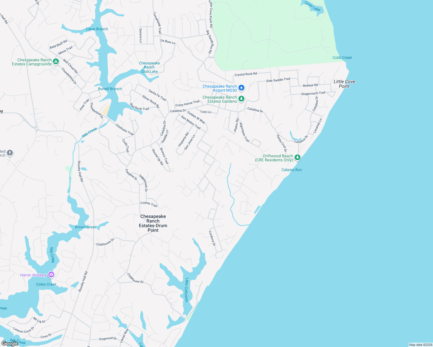 map of restaurants, bars, coffee shops, grocery stores, and more near 12524 Adobe Circle in Lusby