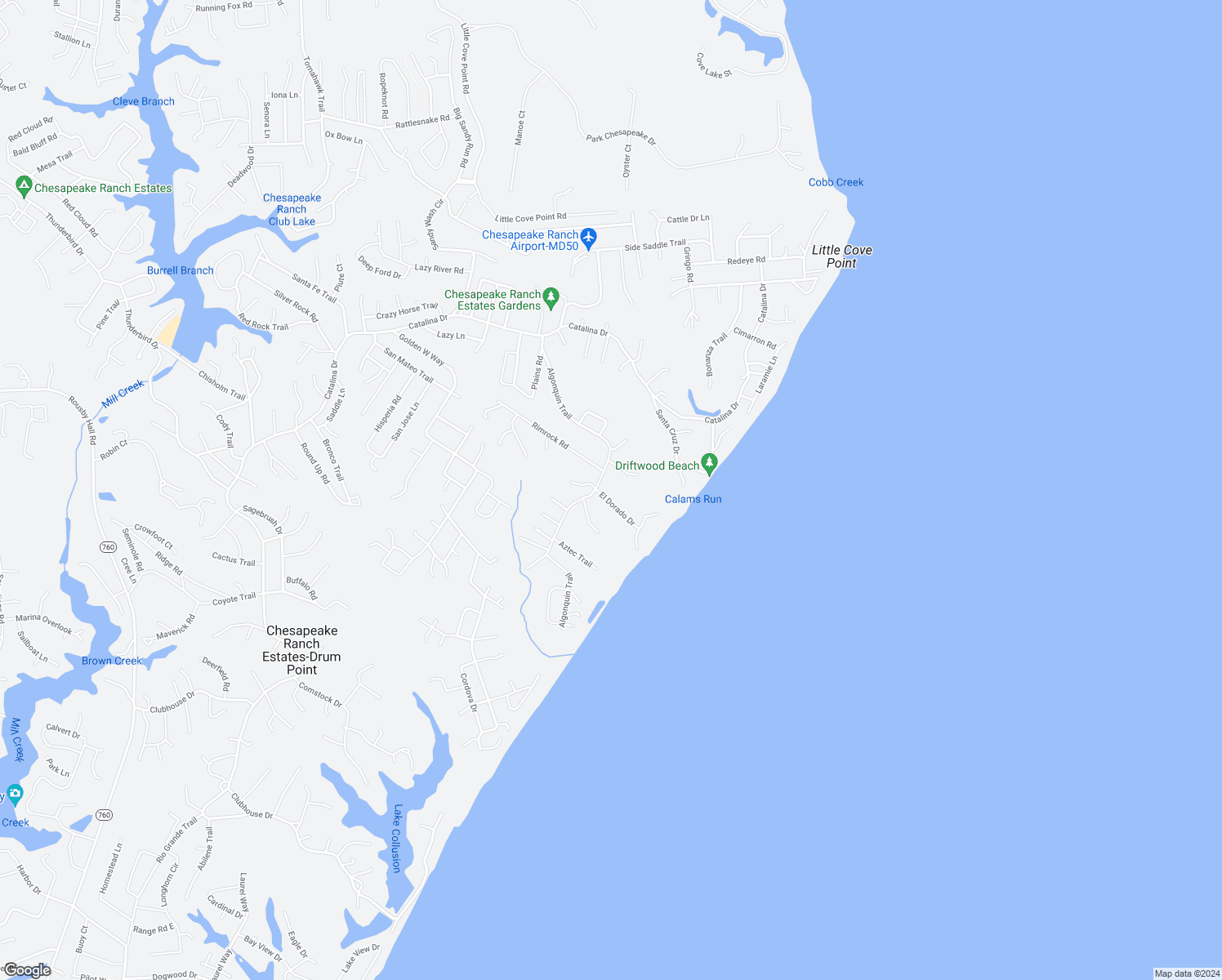 map of restaurants, bars, coffee shops, grocery stores, and more near 1110 El Dorado Drive in Lusby