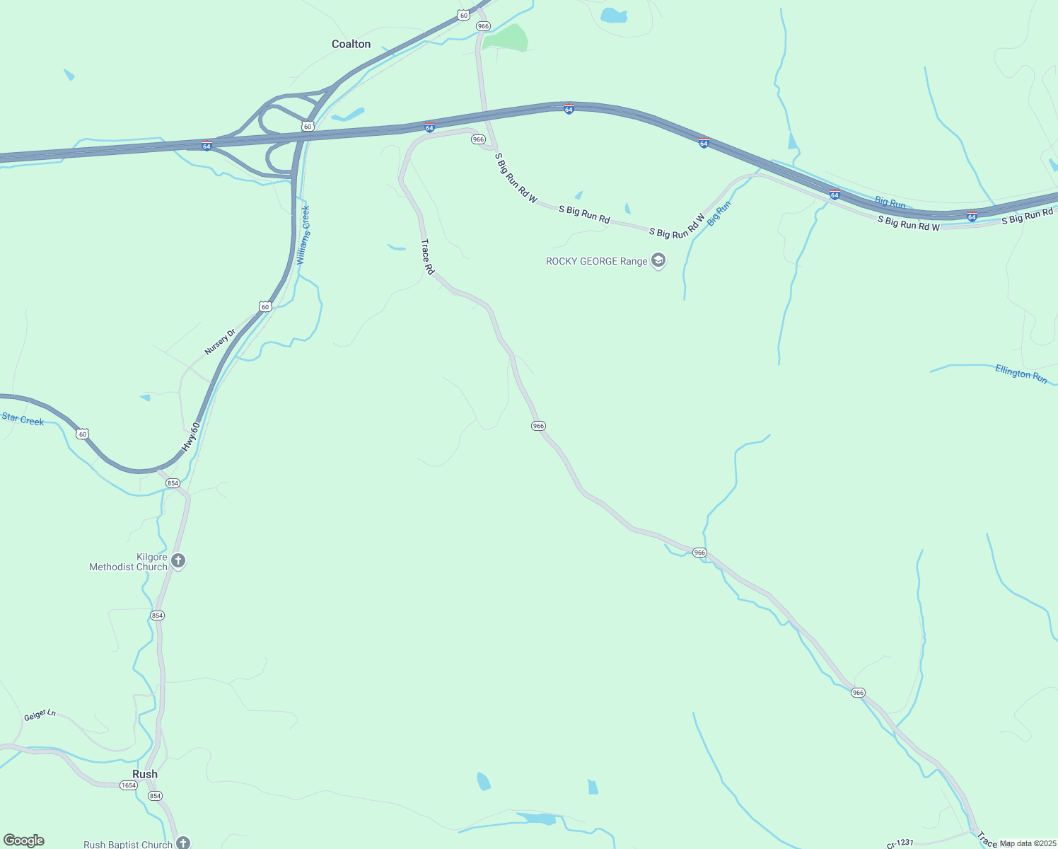 map of restaurants, bars, coffee shops, grocery stores, and more near 15319 Trace Road in Rush