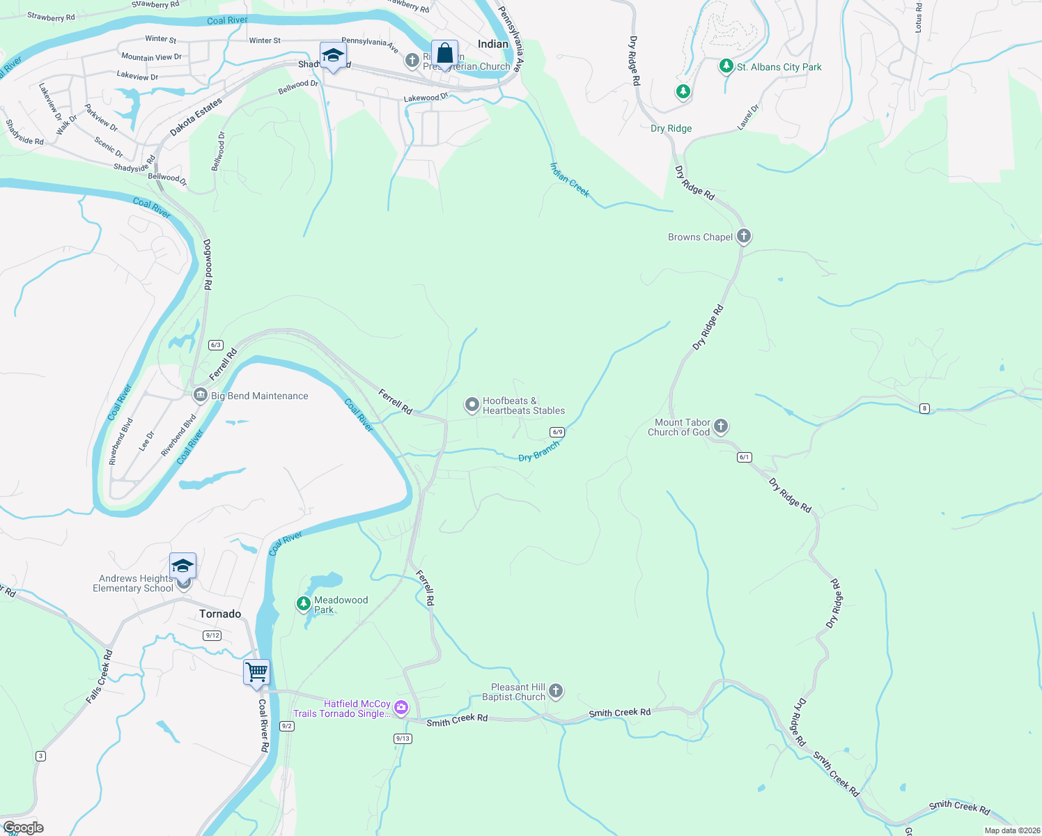 map of restaurants, bars, coffee shops, grocery stores, and more near 422 Sexton Road in Saint Albans