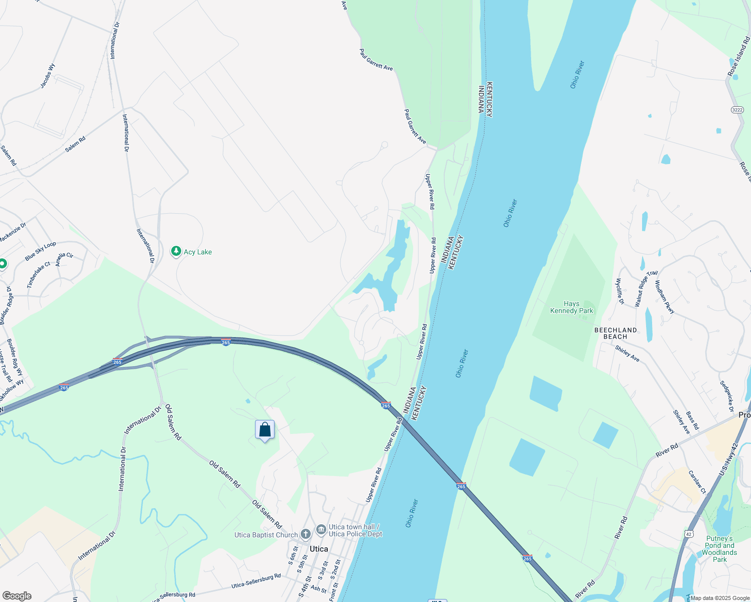 map of restaurants, bars, coffee shops, grocery stores, and more near Quarry Ridge Rd in Jeffersonville