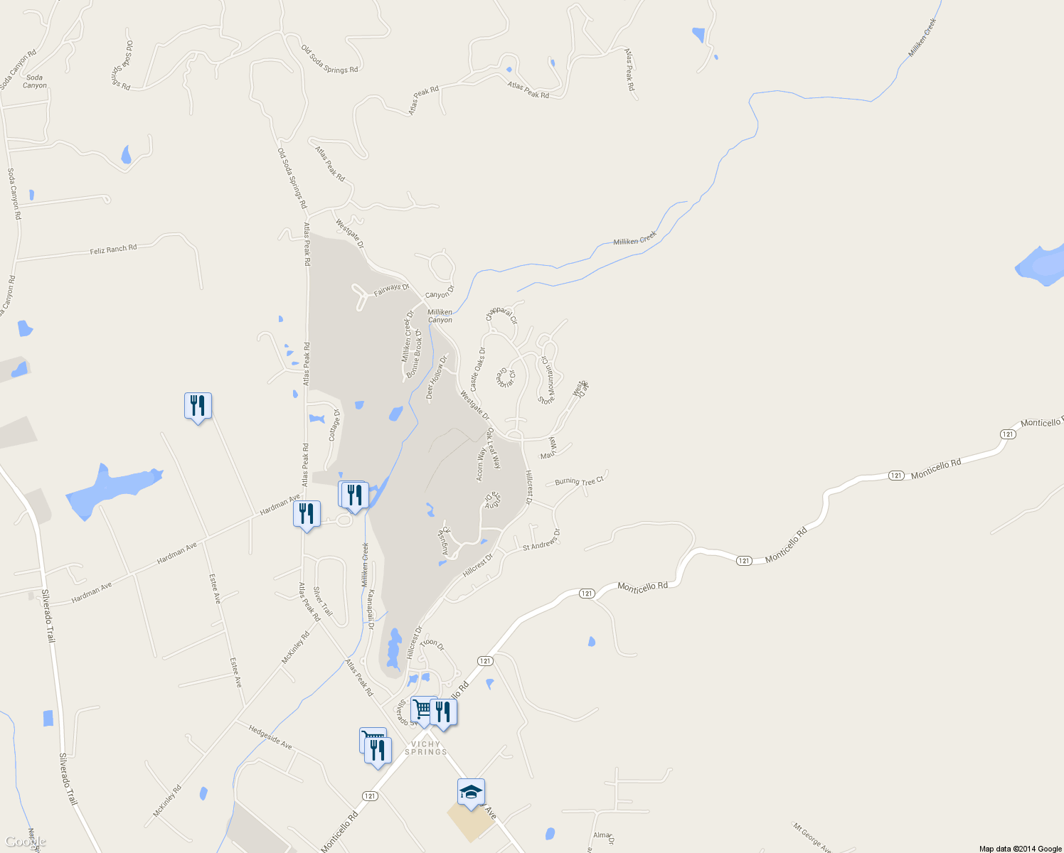 map of restaurants, bars, coffee shops, grocery stores, and more near 161 Stone Mountain Circle in Napa