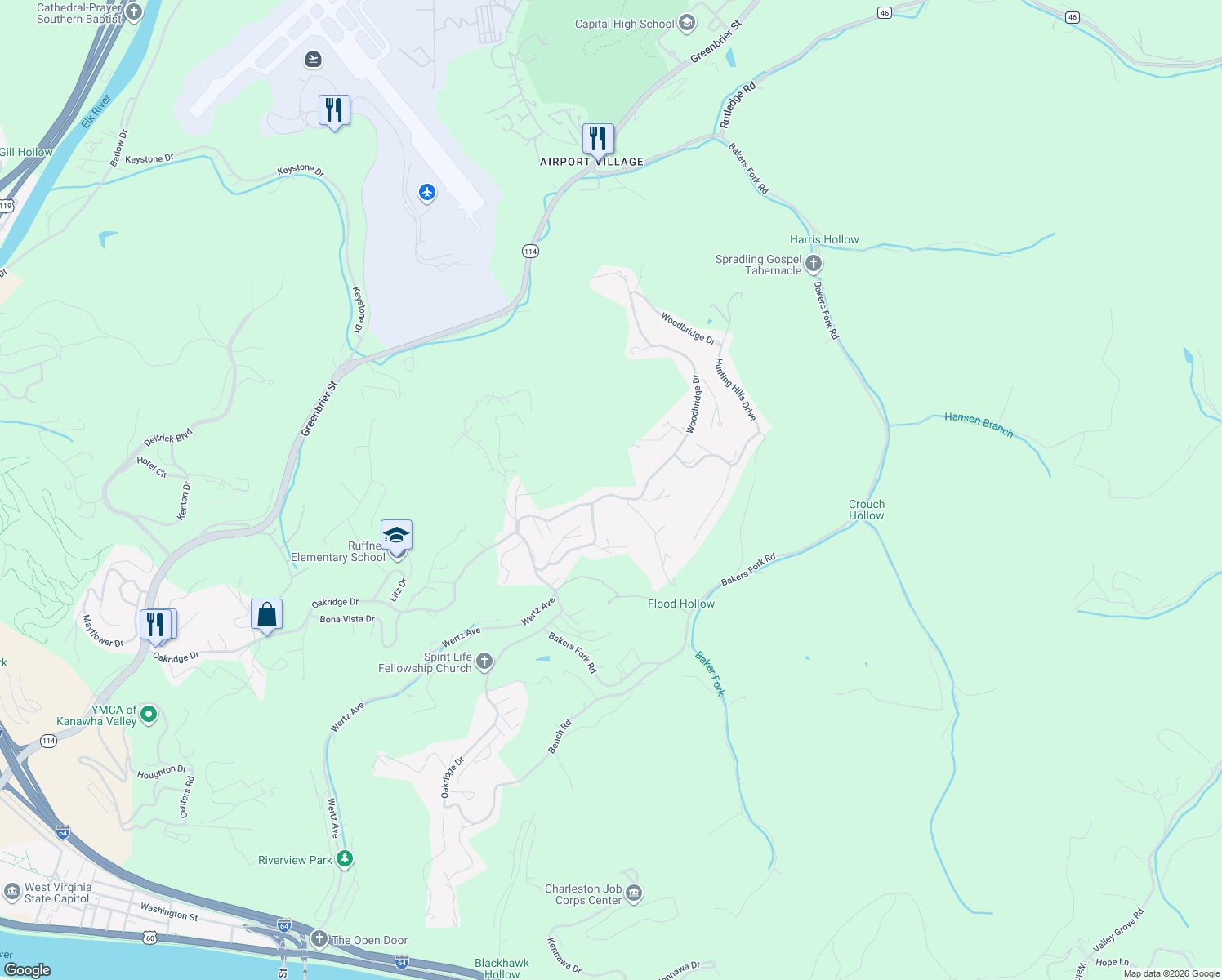 map of restaurants, bars, coffee shops, grocery stores, and more near 134 Woodbridge Drive in Charleston