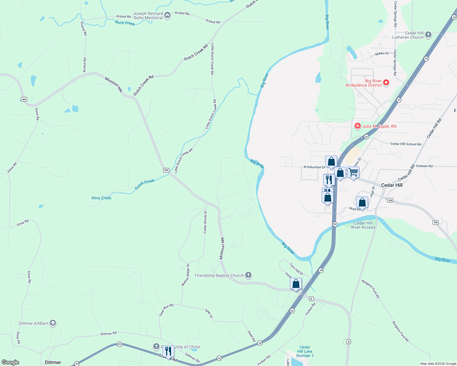 map of restaurants, bars, coffee shops, grocery stores, and more near 8906 Riverview Drive in Cedar Hill