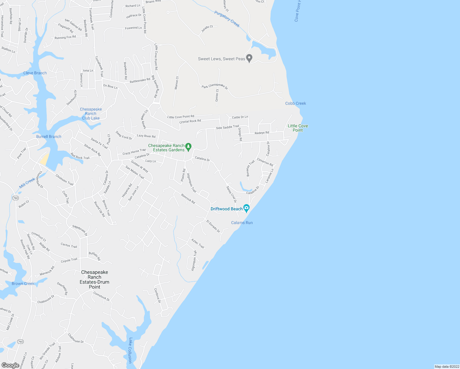 map of restaurants, bars, coffee shops, grocery stores, and more near 982 Eagle Point in Lusby
