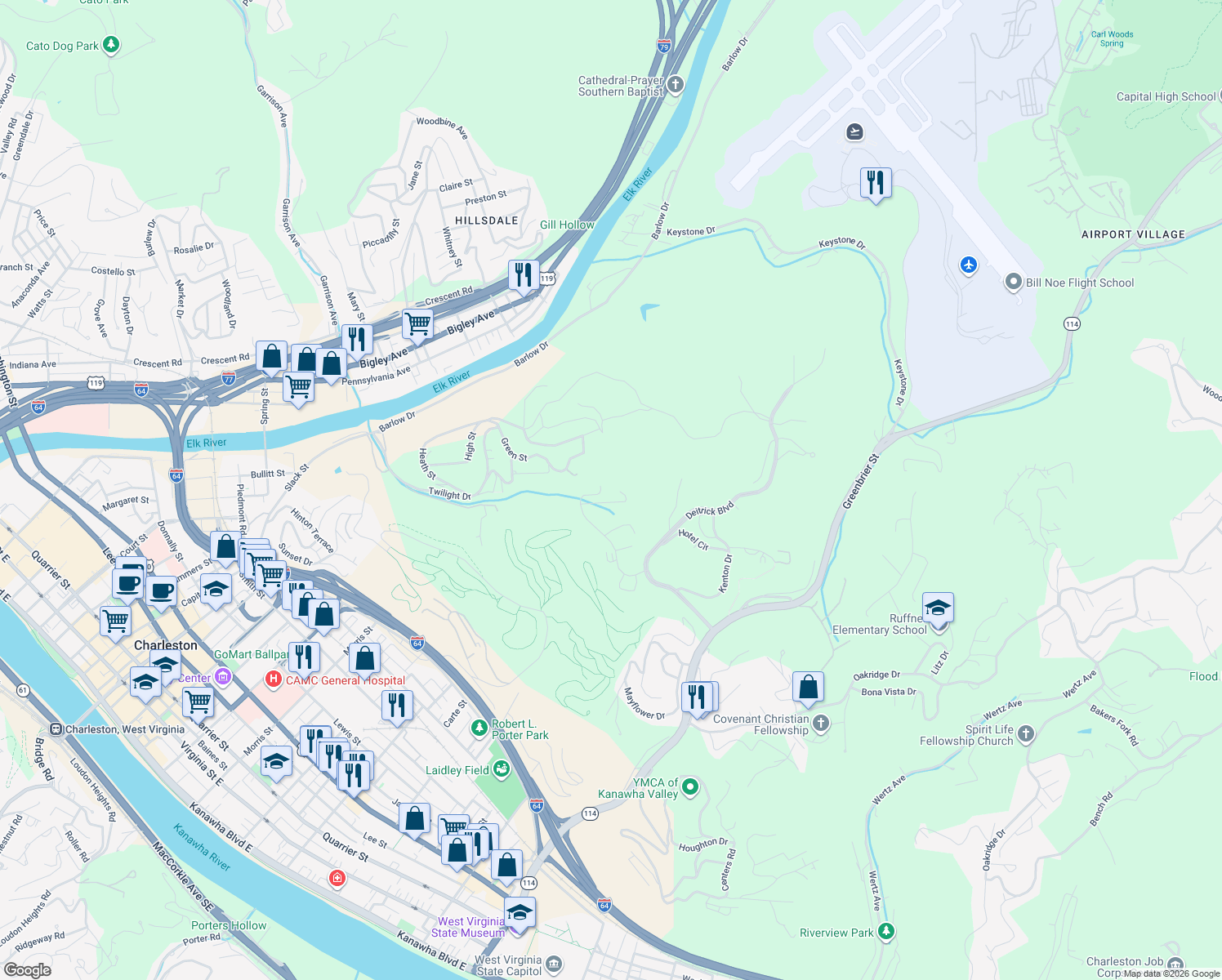 map of restaurants, bars, coffee shops, grocery stores, and more near 800 Association Drive in Charleston