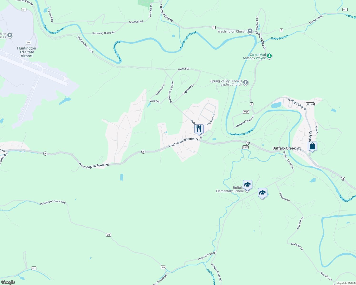 map of restaurants, bars, coffee shops, grocery stores, and more near 3101 Jorclay Drive in Huntington